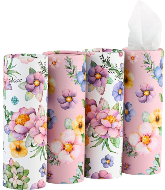 Car Tissues Holder with Facial Tissues - 4 PK - Travel Tissue Tubes Box Container Perfect Fit for Car Cup Holder Car Tissues Cylinder (Blue)