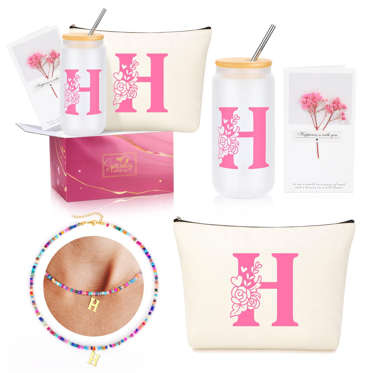 JSENGIFT Teen Girl Gifts Trendy Stuff, Easter Birthday Gifts for Teen Girls Personalized Monogrammed Pink Gifts for Women Initial H Christmas Valentines Day Ideas Present