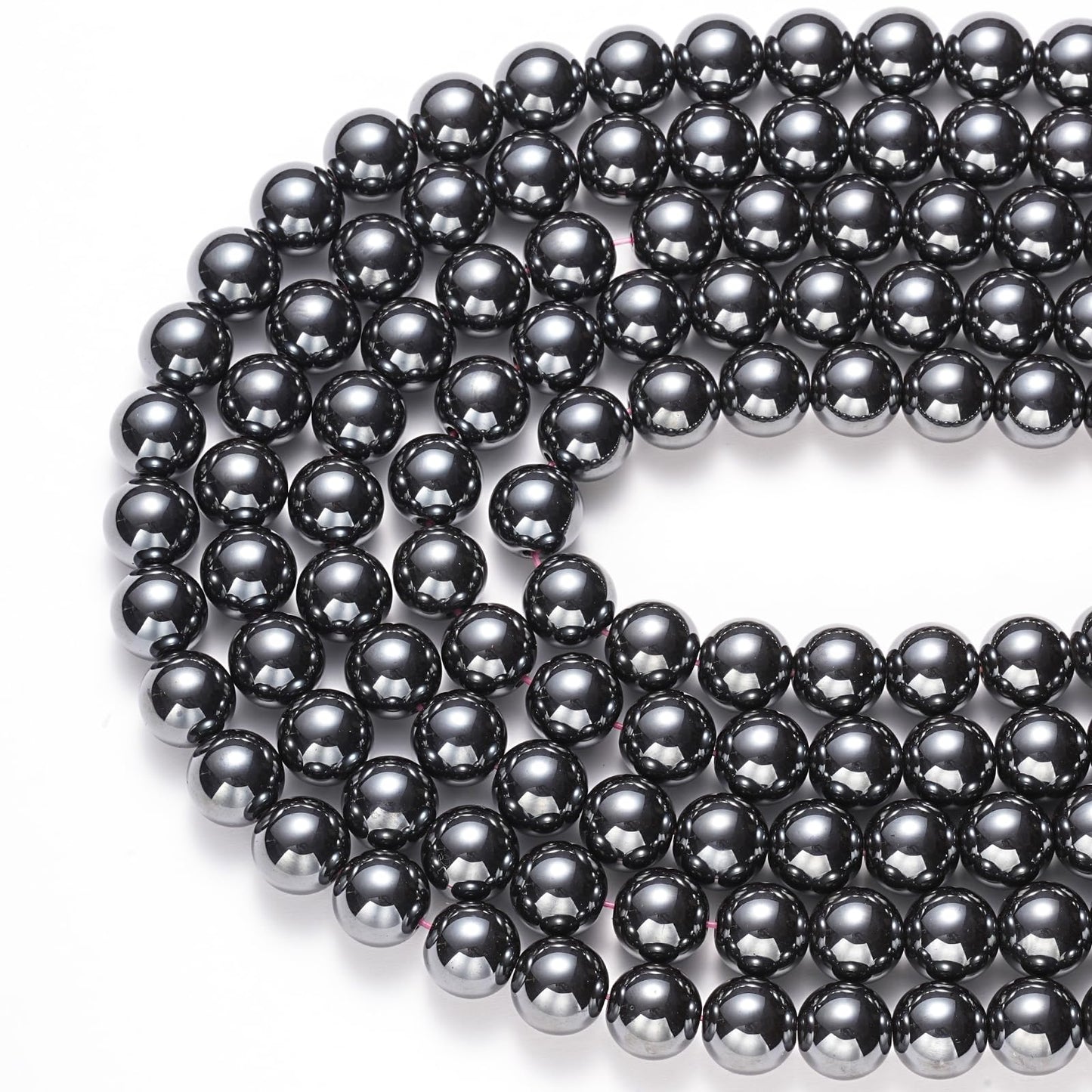 8mm Natural Black Hematite Gemstone Beads Polished Round Smooth Stone Beads for Bracelets Jewelry Making 15inch Loose Beads