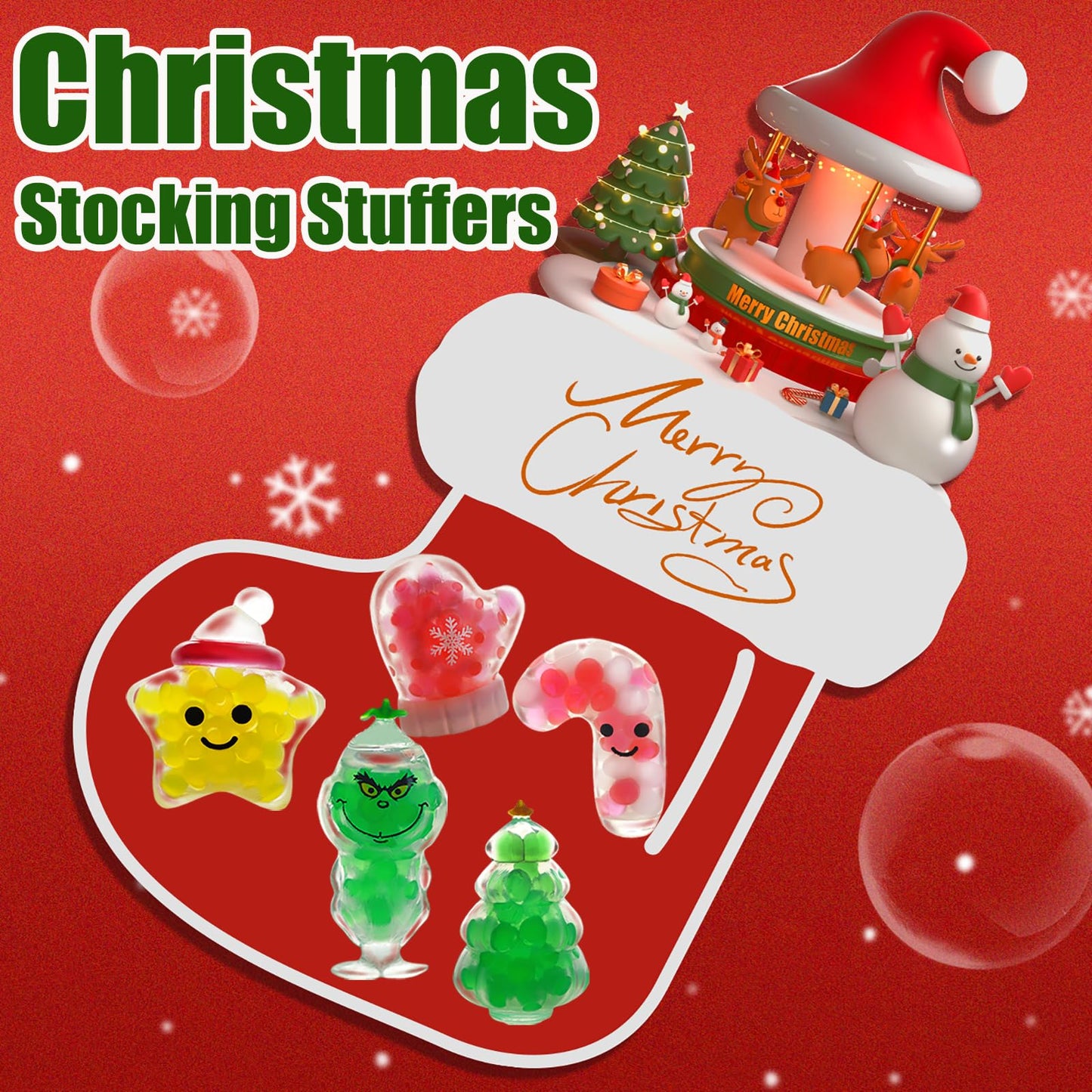 28PCS Christmas Squishies Toys,Stress Ball Fidget Toys for Stress Relief Anxiety,Christmas Party Favors for Stocking Stuffers, Prizes & Gift Box
