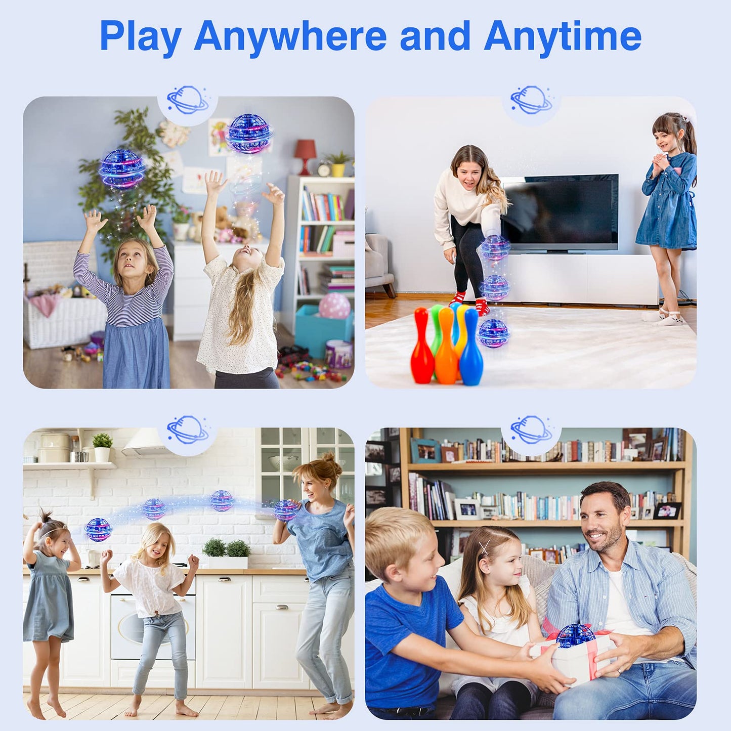Ciniffo Flying Orb Ball Toy 2025 – Light Up Hand Controlled Boomerang Spinner Mini Drone Toy, Hover Cosmic Globe Ball, Cool Christmas & Birthday Gift for Boys Girls Teens Ages 6+ (Blue)