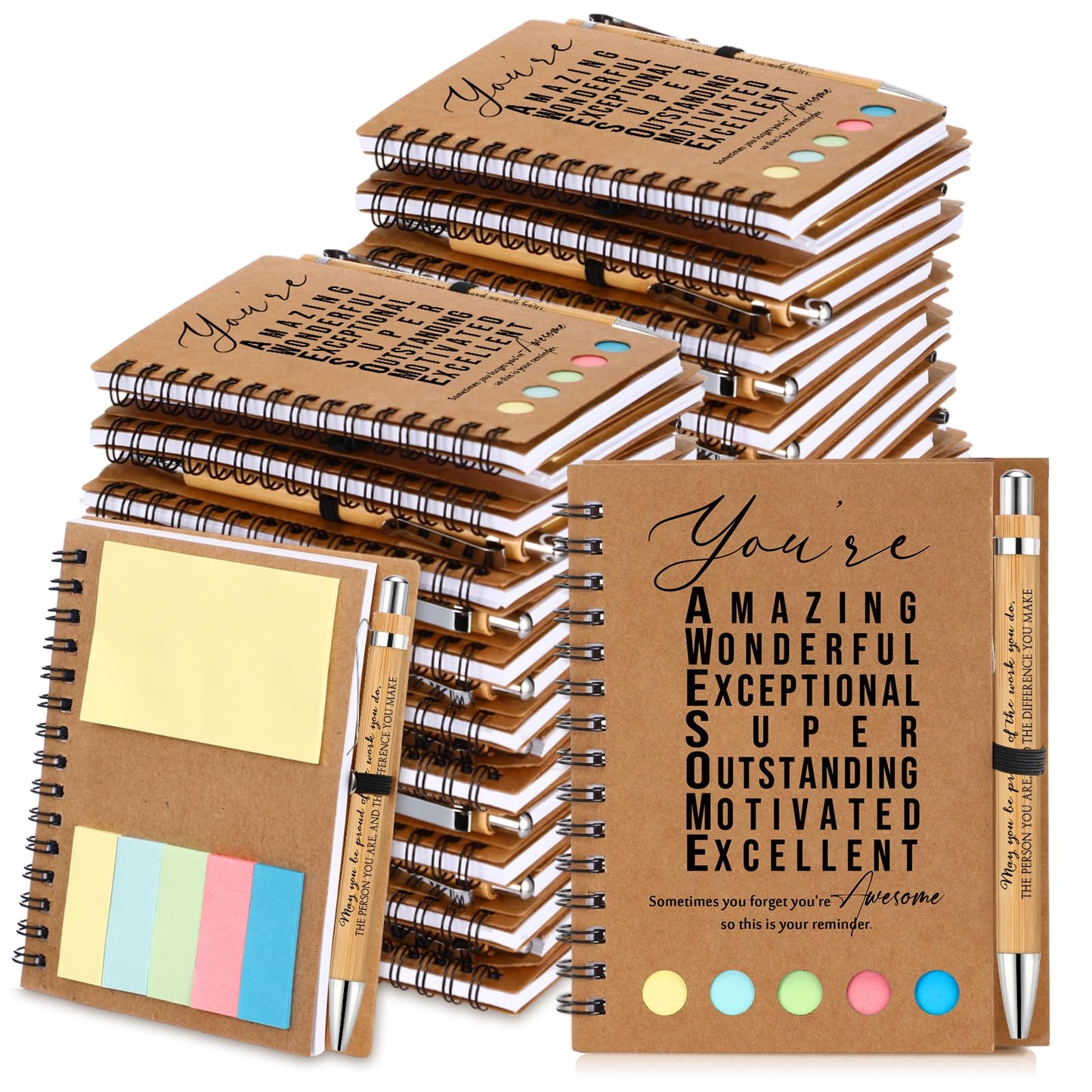 Jetec 25 Sets Employee Appreciation Gift Bulk Inspirational Spiral Notebook with Motivational Pen and Sticky Notepad Thank You Gifts for Volunteer Teacher Nurse Team Coworker (Amazing)