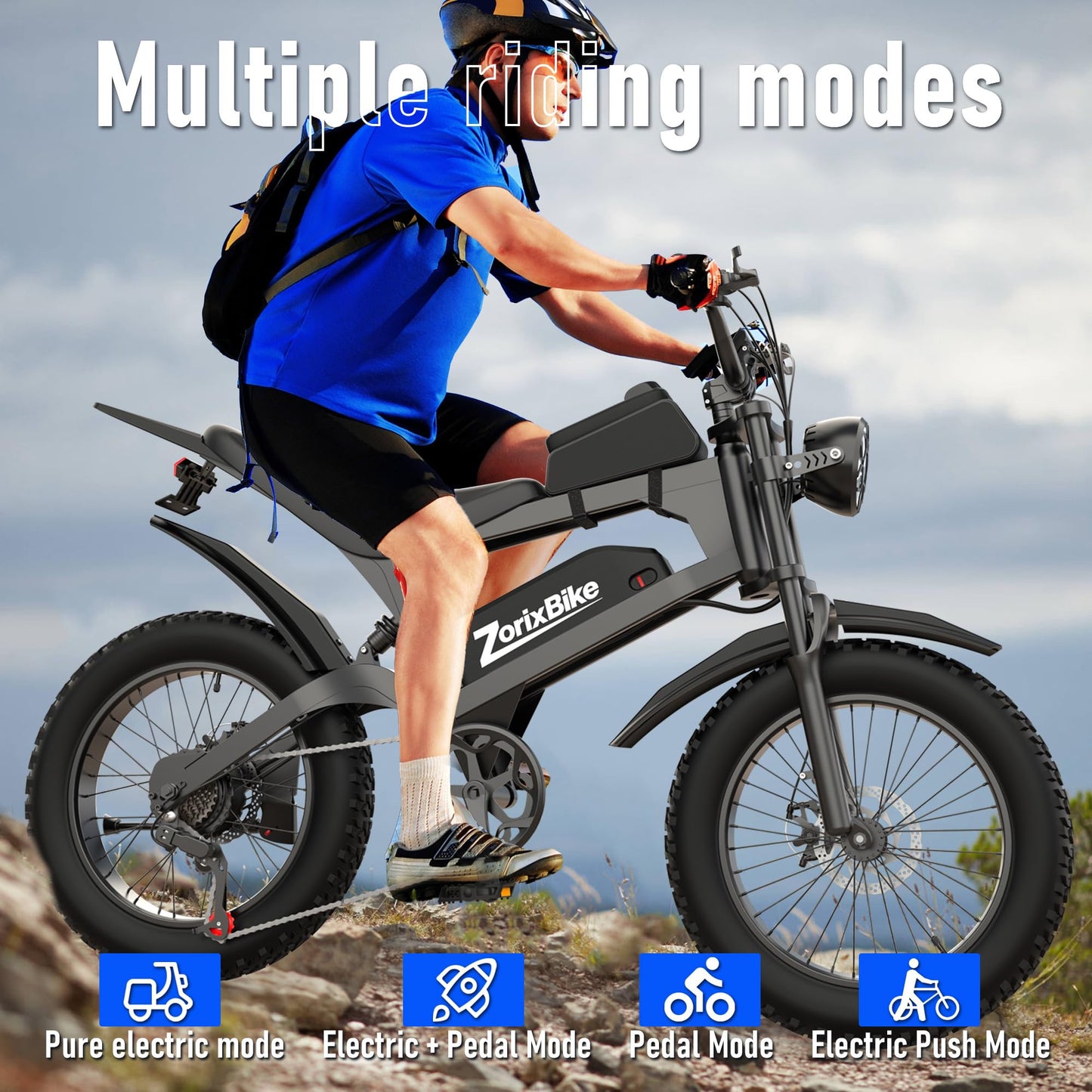 ZorixBike Electric Bike for Adults,48V 20AH - Peak Power 1500/3000W Brushless Motor Electric Bicycle - Max Speed 31-35MPH - Max 80 Miles Range - 20" x 4.0" Fat Tire Dirt EBike,R8-1500W