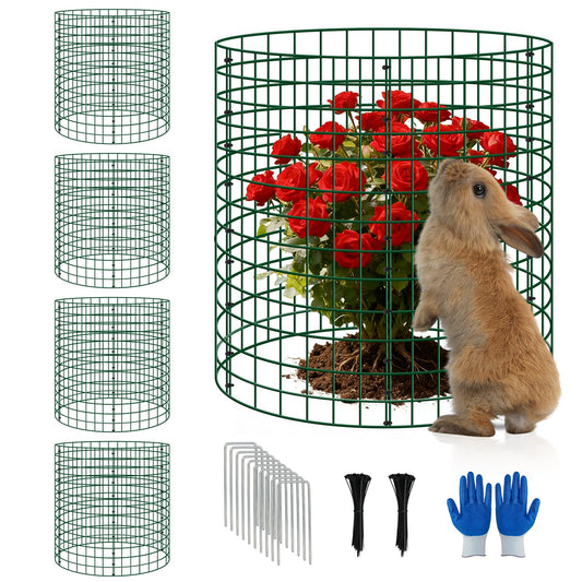 4 Pack Plant Protectors from Animals, 12''x14'' Metal Plant Cages for Outdoor Plants, Garden Plant Protector with Stakes & Zip Ties, Keep Rabbits Squirrels Out, Plant Cage for Flowers Vegetables