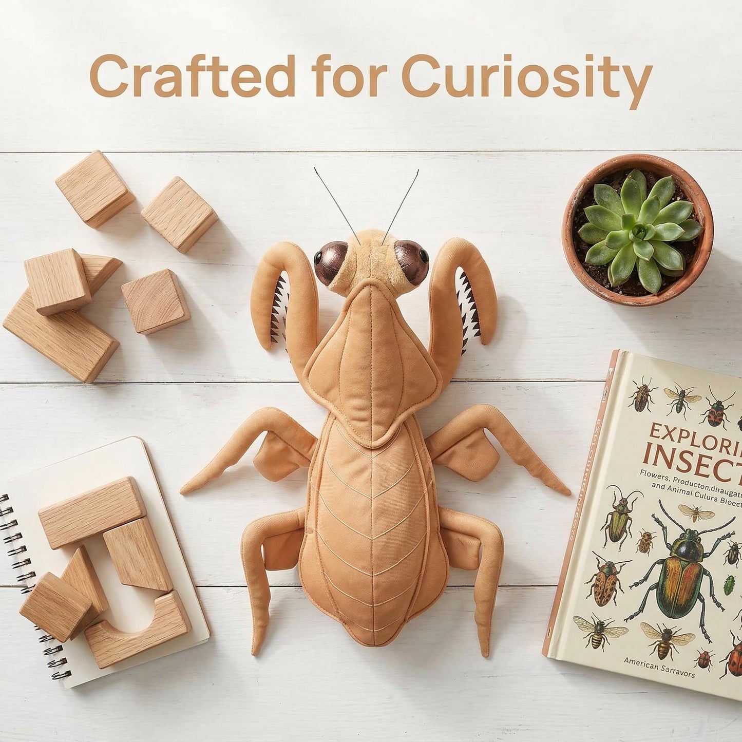 ZHONGXIN MADE Large Brown Mantis Plush Toy - Realistic Brown Praying Mantis Stuffed Animals 15in, Lifelike Soft Big Wings Insect Toys Real Plushie Toy, Unique Plush Gift Collection for Kids
