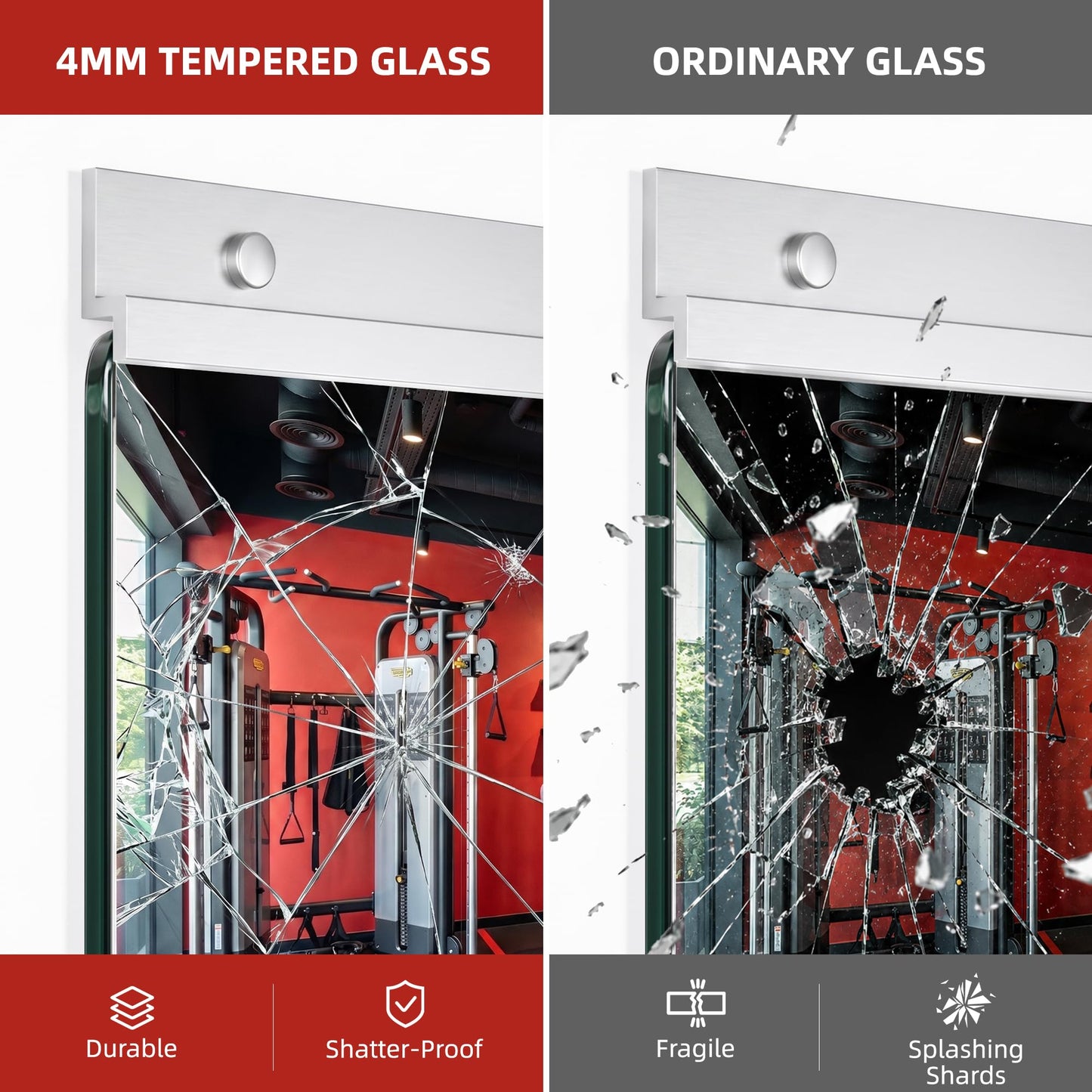 AMOISE Home Gym Mirror for Wall, 50"x25"-3PCS Frameless Tempered Glass Mirror, Large Full Length Mirror for Garage, Workout, Yoga Room, Dance Studio & Home Exercise