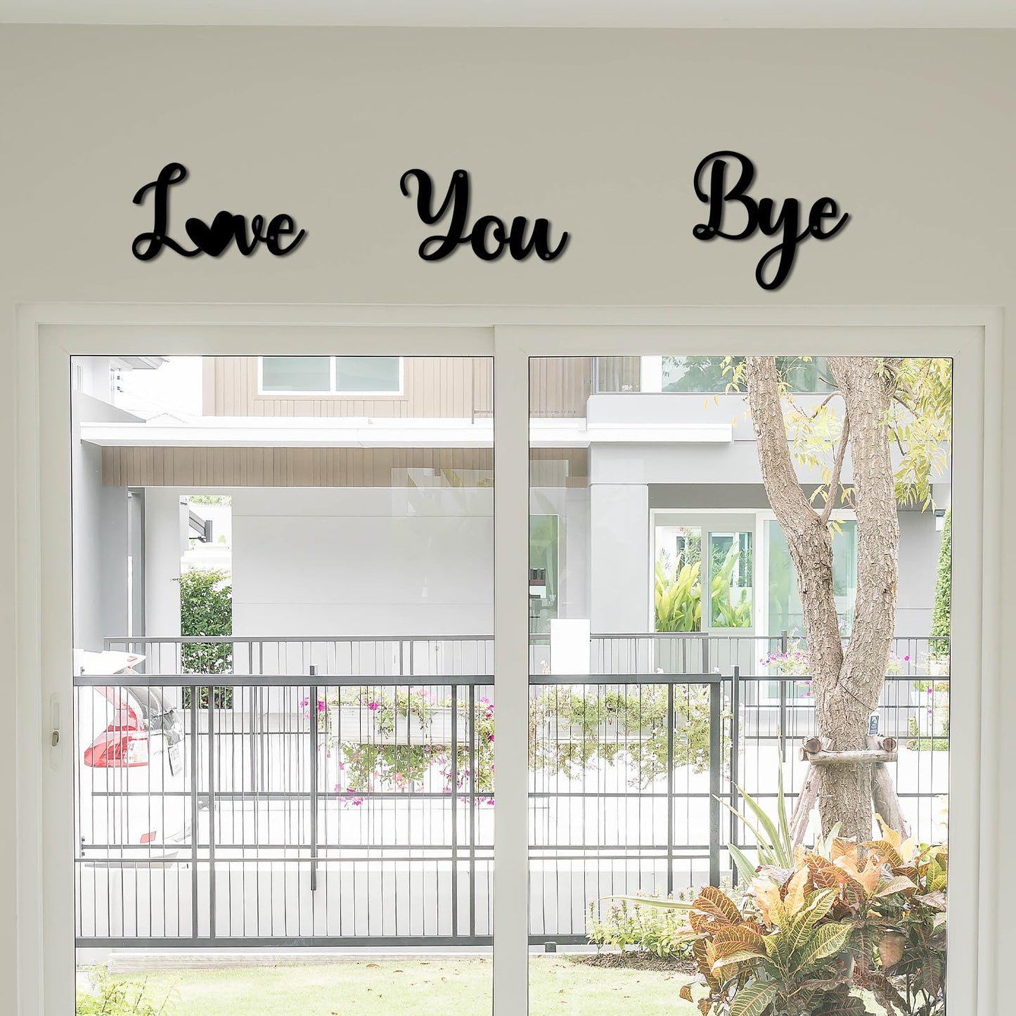 Pinetree Art Love You Bye Metal Signs Above Door for Home, Black Decorative Word Art, Modern Rustic Farmhouse Wall Sculptures for Hallway Entryway - Gifts for Family (Black 3)