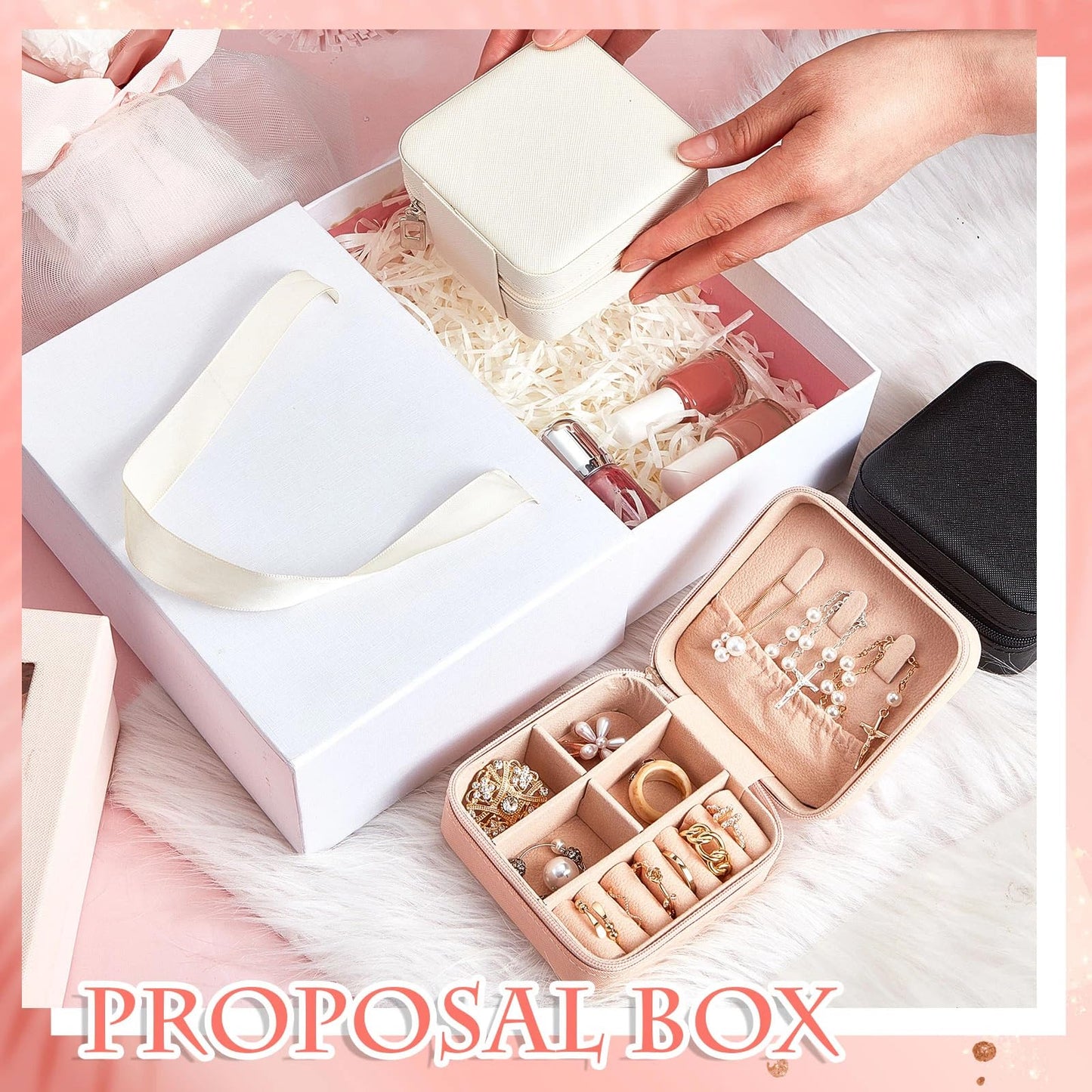 Taiyin 50 Pcs Travel Jewelry Case, Valentines Day Gifts for Her- Small Jewelry Organizer Box Bridesmaid Gifts for Women Girls (White)
