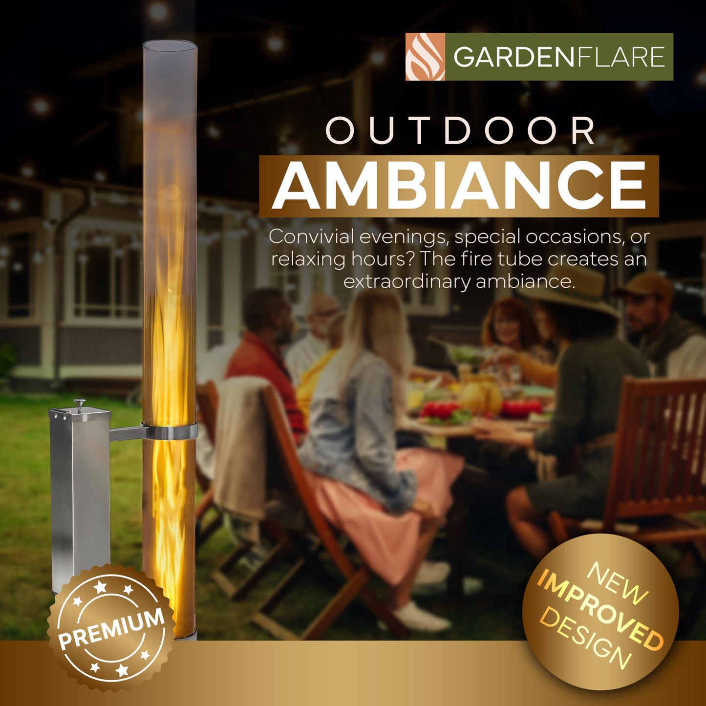 Gardenflare GARDENFLARE Stainless Steel Pellet Stove & Smokeless Firepit, Patio Heater for Ambiance - Fire Pit for Patio, Fire Tube, Outside Backyard Bonfire & Outdoor Fireplace (Silver, Premium)