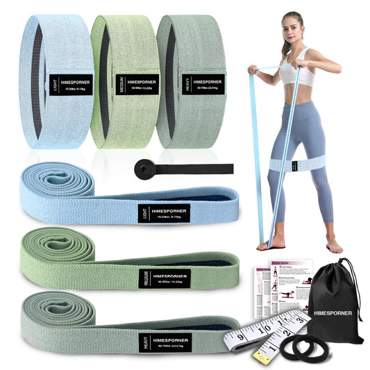 HIMESPORNER 9 PCS Fabric Resistance Bands Set for Working Out, Non-Slip Exercise Booty Bands for Women & Men Leg and Glutes with Hair Ties and Tape Measure - for Home Gym Workout, Yoga, Pilates
