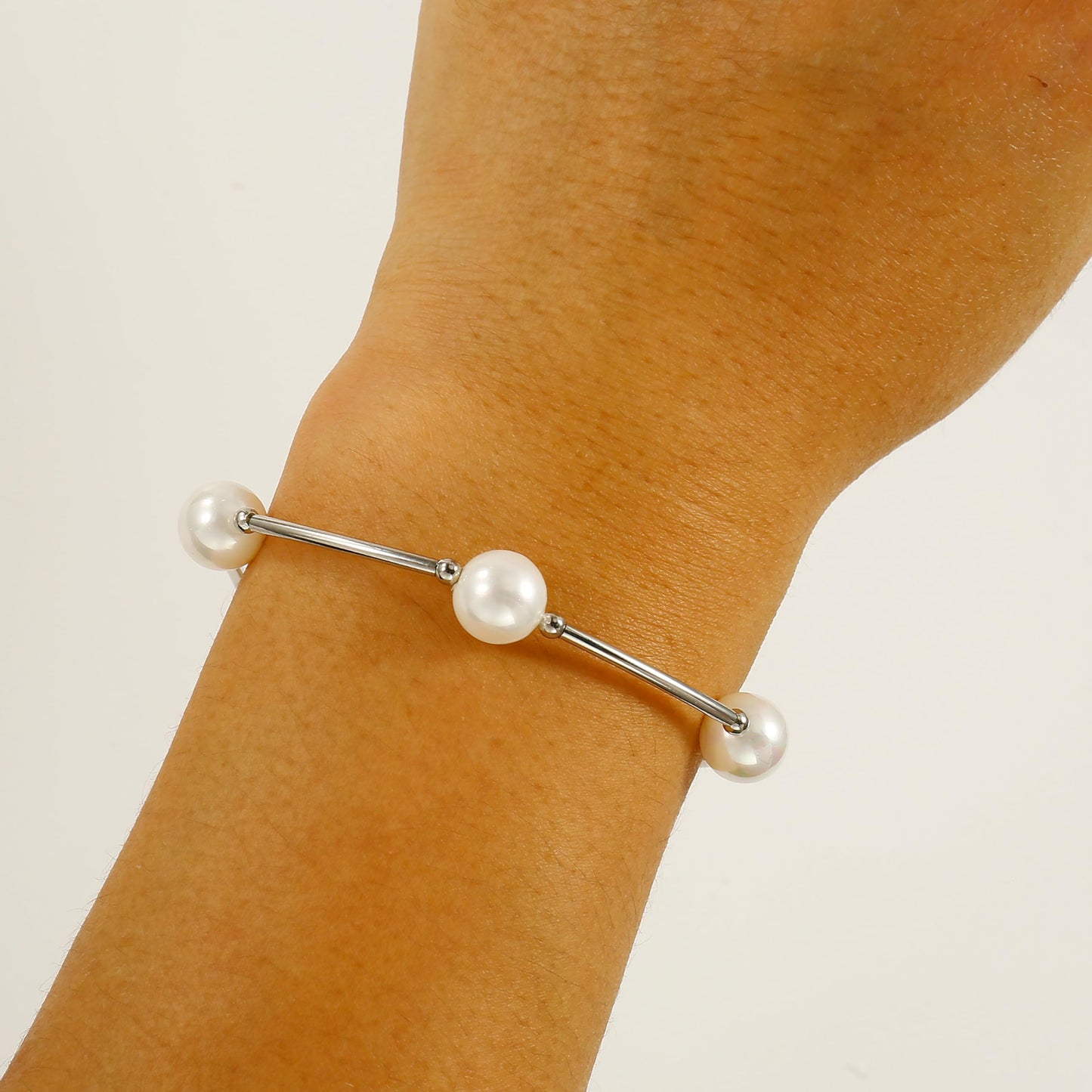 Elegance 11 designs Silver Blessing Bracelet 10mm Crystal White Pearl Bracelet Dainty Thin Tube For Women Simple Bridal Gifts For Friends And Loved