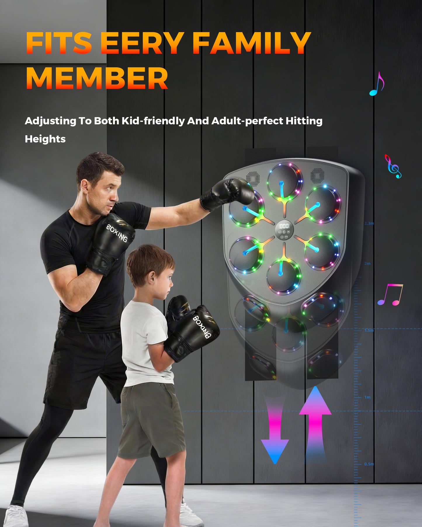 AzureHaven Music Boxing Machine with Seven Color LED Lights & Double Bluetooth Speaker – Interactive Punching Bag for Fitness, Rhythm Training & Stress Relief Home Gym Equipment for Adults