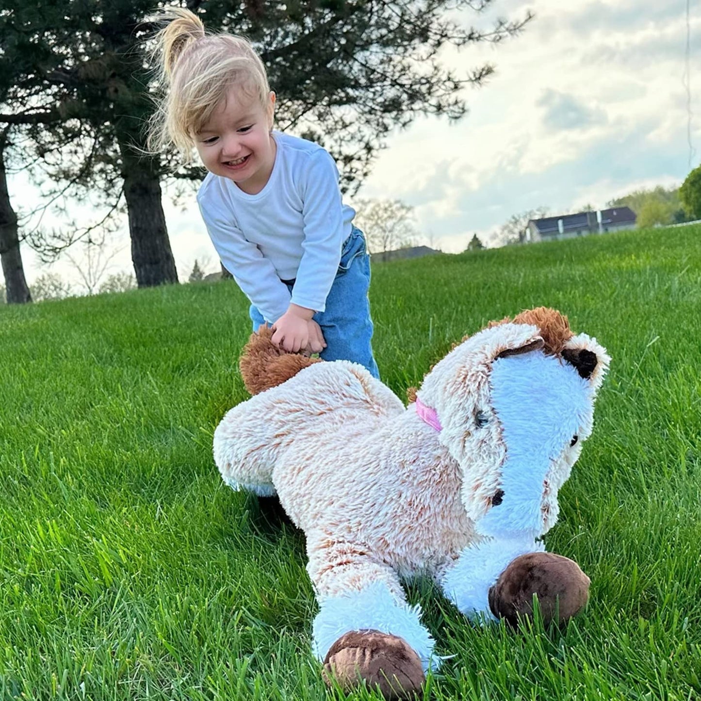 Tezituor 3ft Large Realistic Horse Stuffed Animal, 35.4 Inches Big Stuffed Pony Plush Toys for Ridding, Hugging Soft Horse Plush Theme Body Pillow Christmas Birthday Gift for Boys Girls