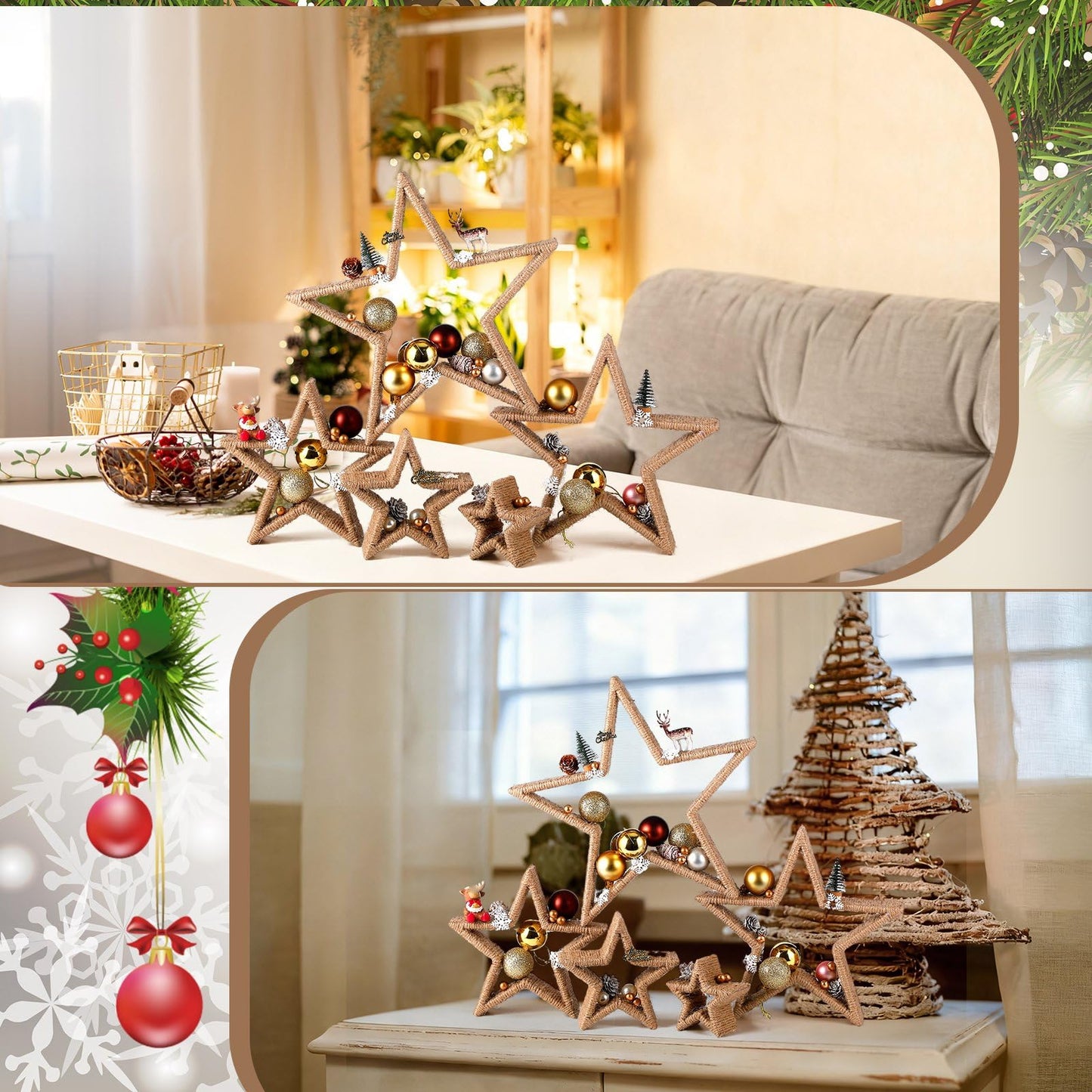 Vercraft 5 Pcs Lighted Wooden Stars Patriotic Star Table Centerpiece 4th of July Burlap Rope Tabletop Decor Signs for 250th Anniversary DIY Crafts Independence Day Memorial Day Party Office Home Shelf