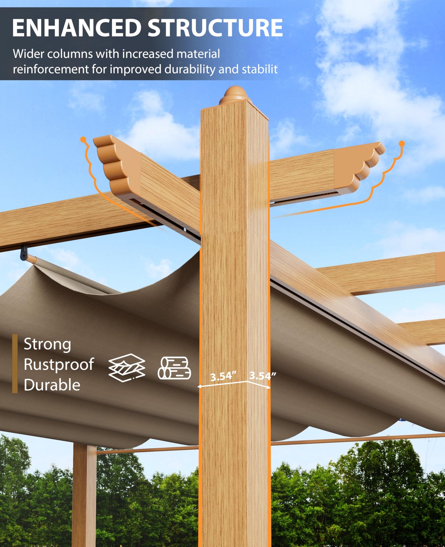 Garvee 10x10 ft Outdoor Pergola with Retractable Canopy – Upgraded Aluminum Faux Wood Grain Metal Patio Pergola for Modern Backyard Deck, Porch, Grape Trellis in Khaki