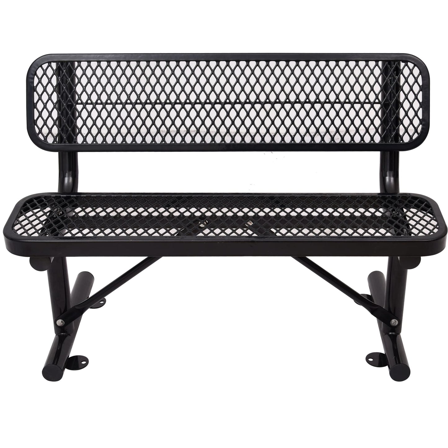 Congfutt 4 Ft Metal Park Bench for Outside, All-Weather Thermoplastic Coating Outdoor Bench with Backrest, Commercial Heavy Duty Benches for Shopping Malls, Stores, Parks, Patios, Decks, Black