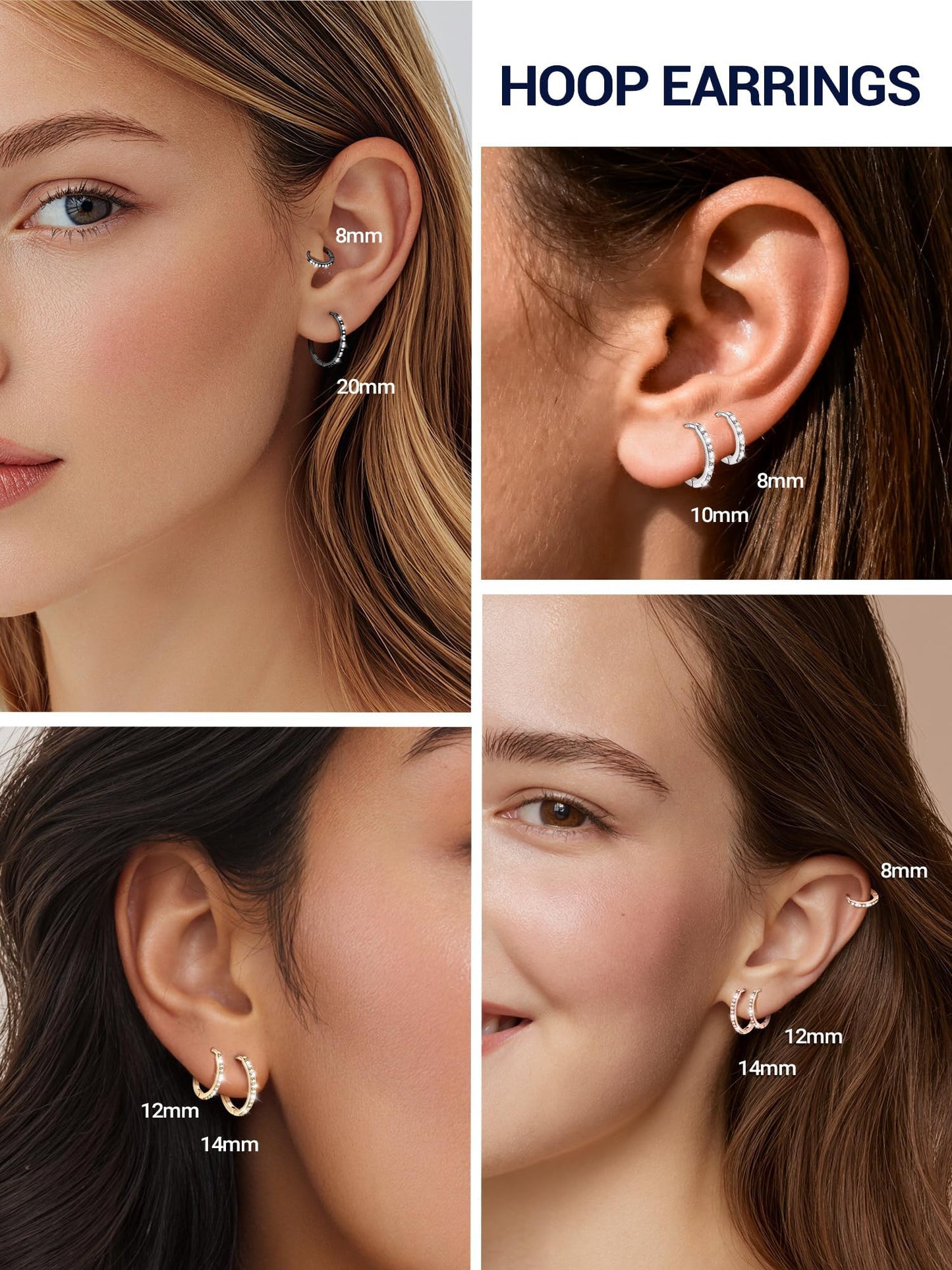 Gold Hoop Earrings For Women Cubic Zirconia Hoops Earring Hypoallergenic 8mm Tiny Huggie Jewelry Non Tarnish Cartilage Piercing Waterproof Ear Earings