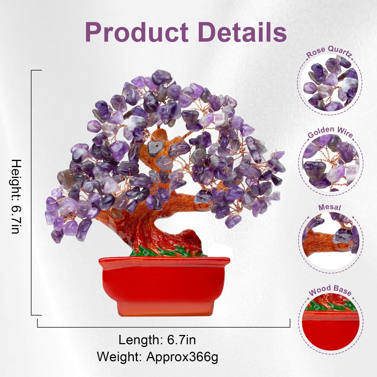 QINJIEJIE Amethyst Crystal Tree - Healing Stones Reiki Purple Money Tree - Copper Wire Life Spiritual Meditation Energy Decor for Room Office Desk - Purple Gifts for Women Men