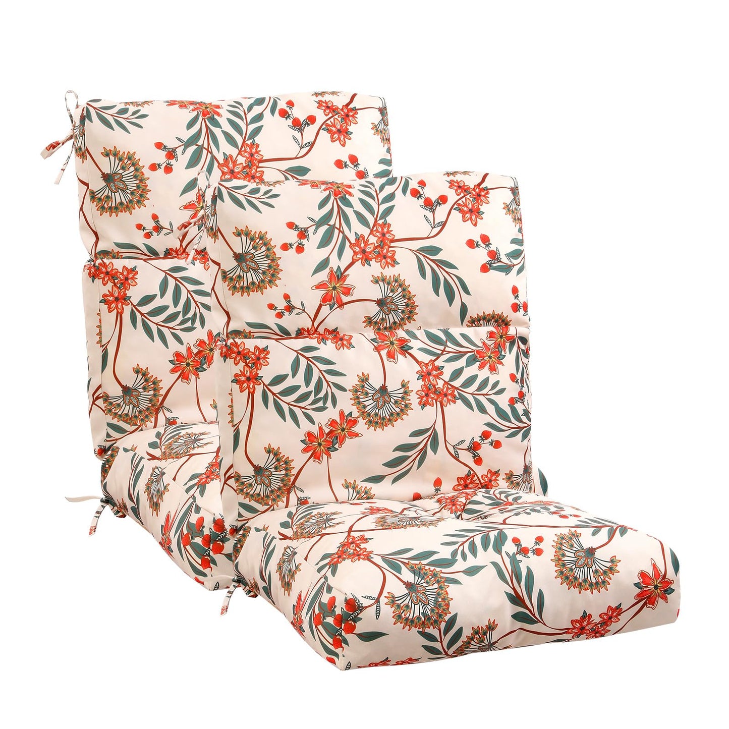 NBHUIYJJ High Back Chair Cushion, 44" x 20" UV Resistant & Water-Repellent Patio Furniture Chair Pads with Non-Slip Ties for Rocking Chairs, Adirondack, Dinning Chairs, Flower Red, 2Pcs
