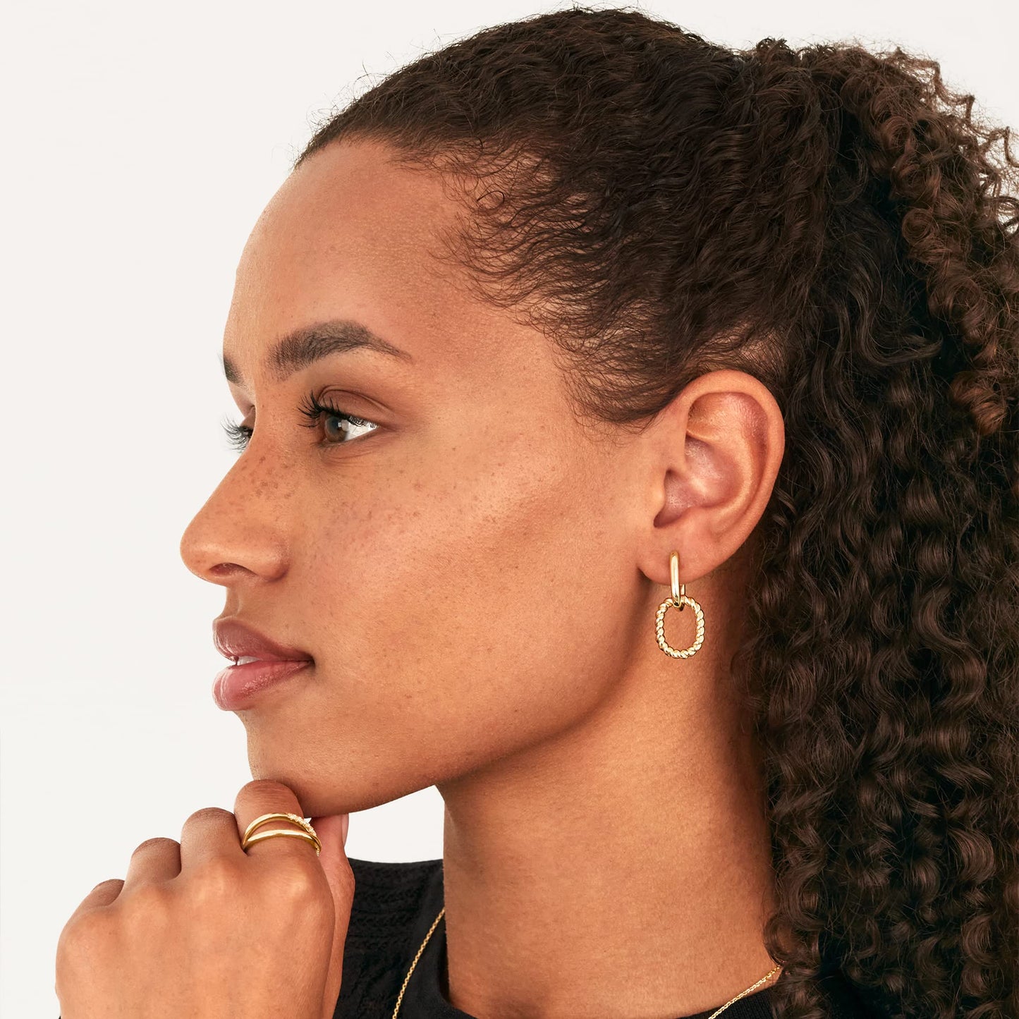 PAVOI 14K Gold Plated Two-Tone Convertible Twisted Rope and Plain Paperclip Link Earrings for Women - Mixed Metals Gold Braided Drop Dangle Huggie Hoop Earrings