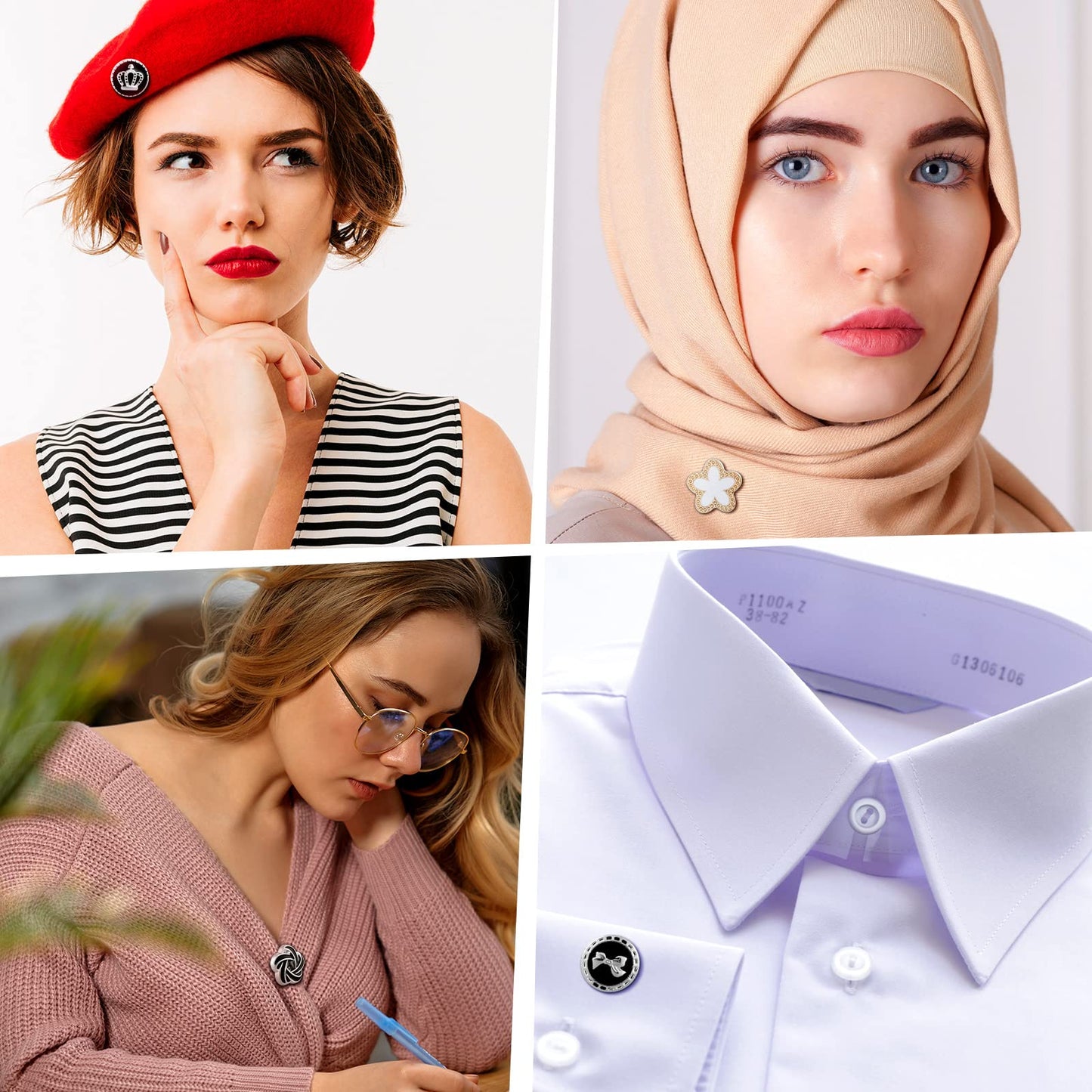 MTLEE 16 Pairs Hijab Magnetic Pins for Women Black and White No Snag Multi-use Hijab Magnets Pinless Scarf Magnets Pin Buttons Brooch Clasps for Clothing Scarves Headscarf Hats Shirt Collars Shawls