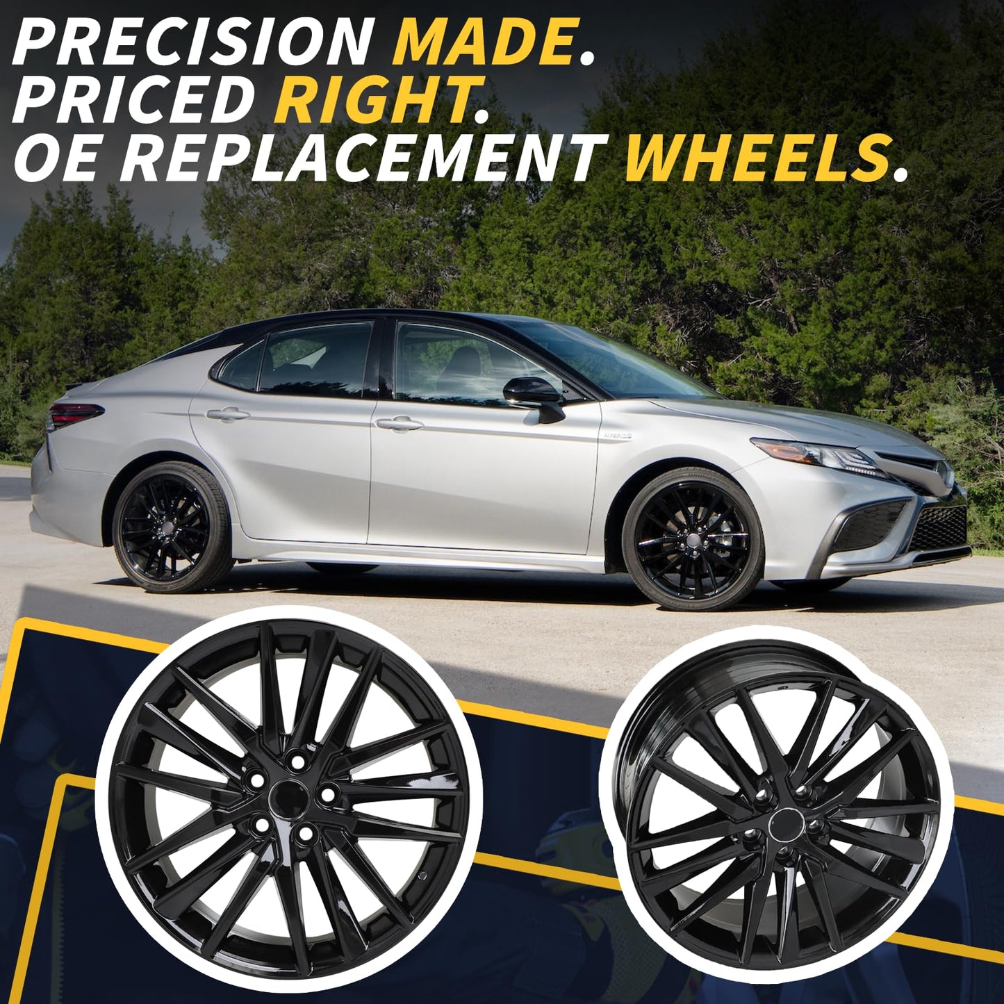 LUNEGUE 19x8inch 19 Inch 19“ Premium Aluminum Alloy Wheel Rim Compatible with Toyota Camry XSE 2021 2022 2023 2024, ALY75222U46N, OE Stock Specs, Gloss Black