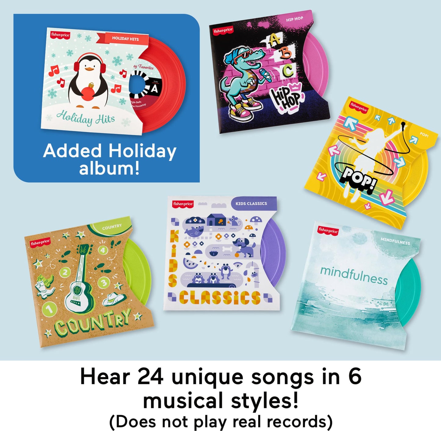 Fisher-Price Musical Toy Deluxe Rockin’ Record Player Pretend Turntable with 6 Albums for Preschool Play Kids Ages 3+ Years (Amazon Exclusive)