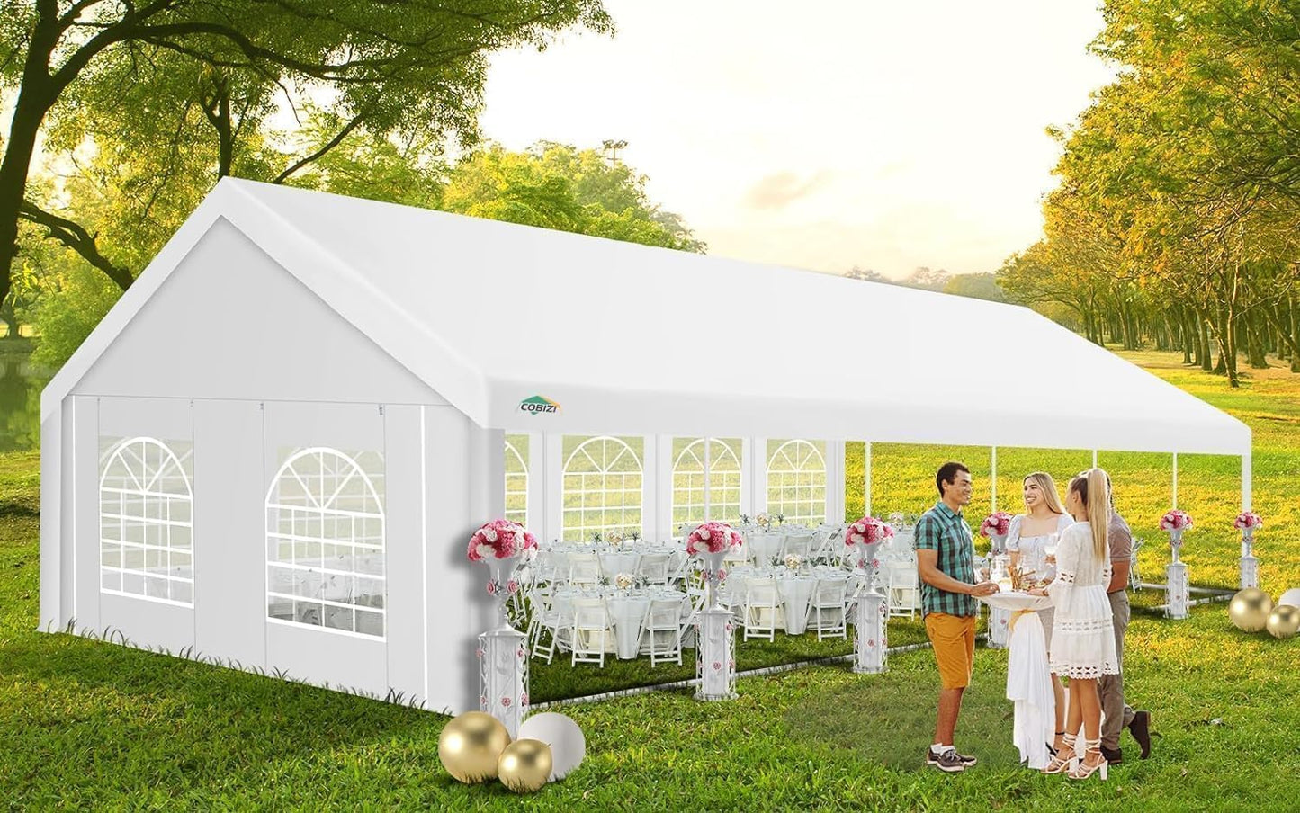 COBIZI 20x40FT Party Tent Heavy Duty Outdoor Gazebo with 12 Sidewall & 16 Church Windows, White Event Shelter Wedding Canopy Tent for Parties BBQ, Powder Coating (Better Than Galvanized)
