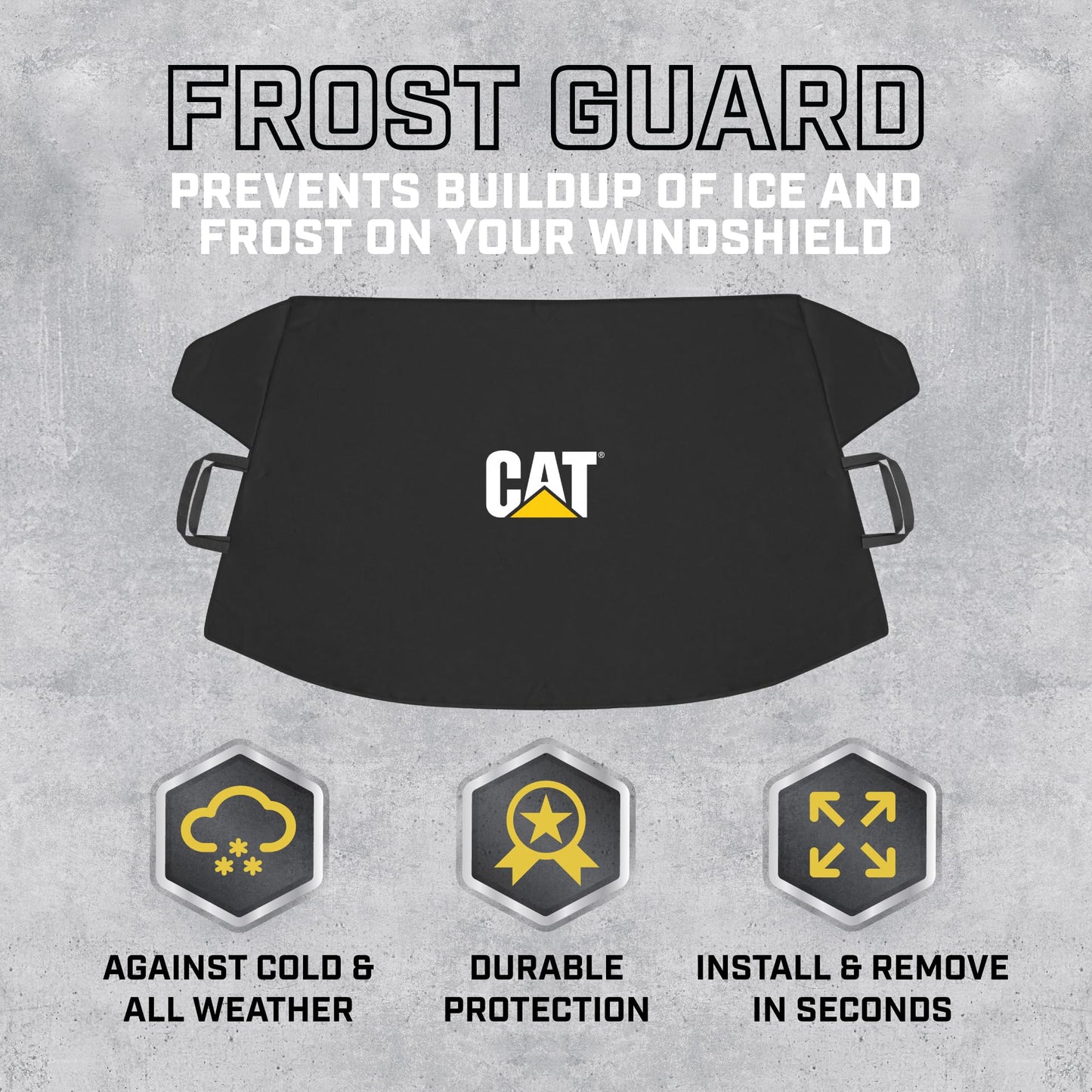 Cat® Windshield Snow Cover, Toughest Car Frost Protector for Ice & Sleet, Weatherproof for Winter, Includes Anti-Theft Straps, Freeze Protector for Auto Car Truck Van SUV, Wide Size 78"x45" inch,Black