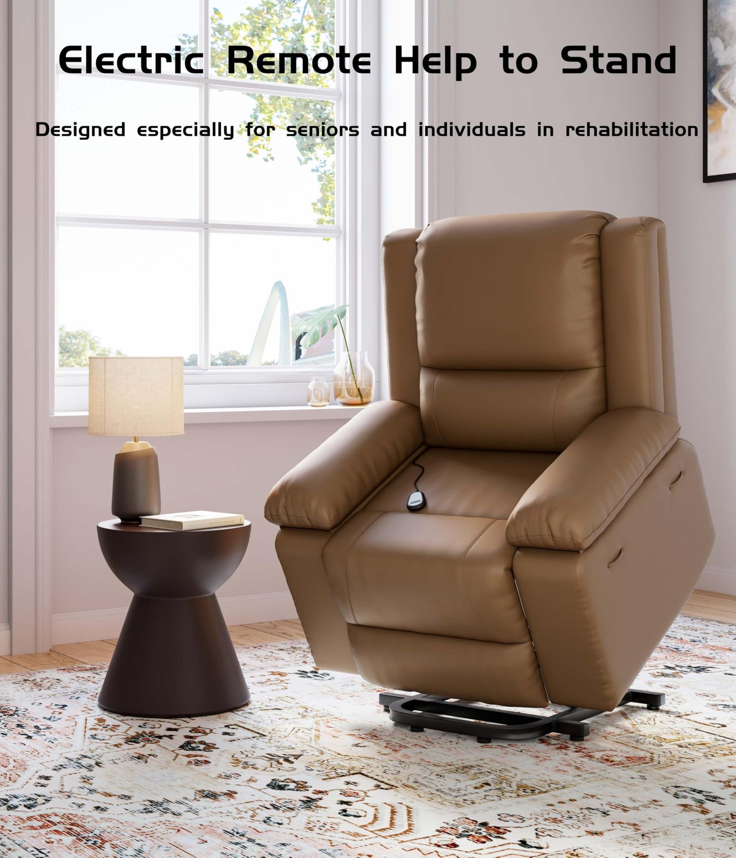 GarveeHome Power Lift Recliner Chair - Heat and Massage, Faux PU Electric Lift Recliner for Elderly & Mobility Impaired, Adjustable Back and Legs, Heavy Duty Lift Chair for Seniors