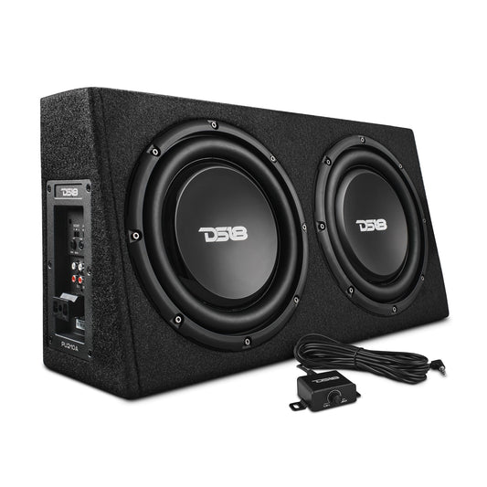 DS18 PU210A 10" Active Subwoofer Shallow Enclosure with 10" Passive Subwoofer for Pick-Up Trucks, Enclosure with Dual 10" Subwoofers 350 Watts Each, Designed for Tight Spaces, Great for Trucks