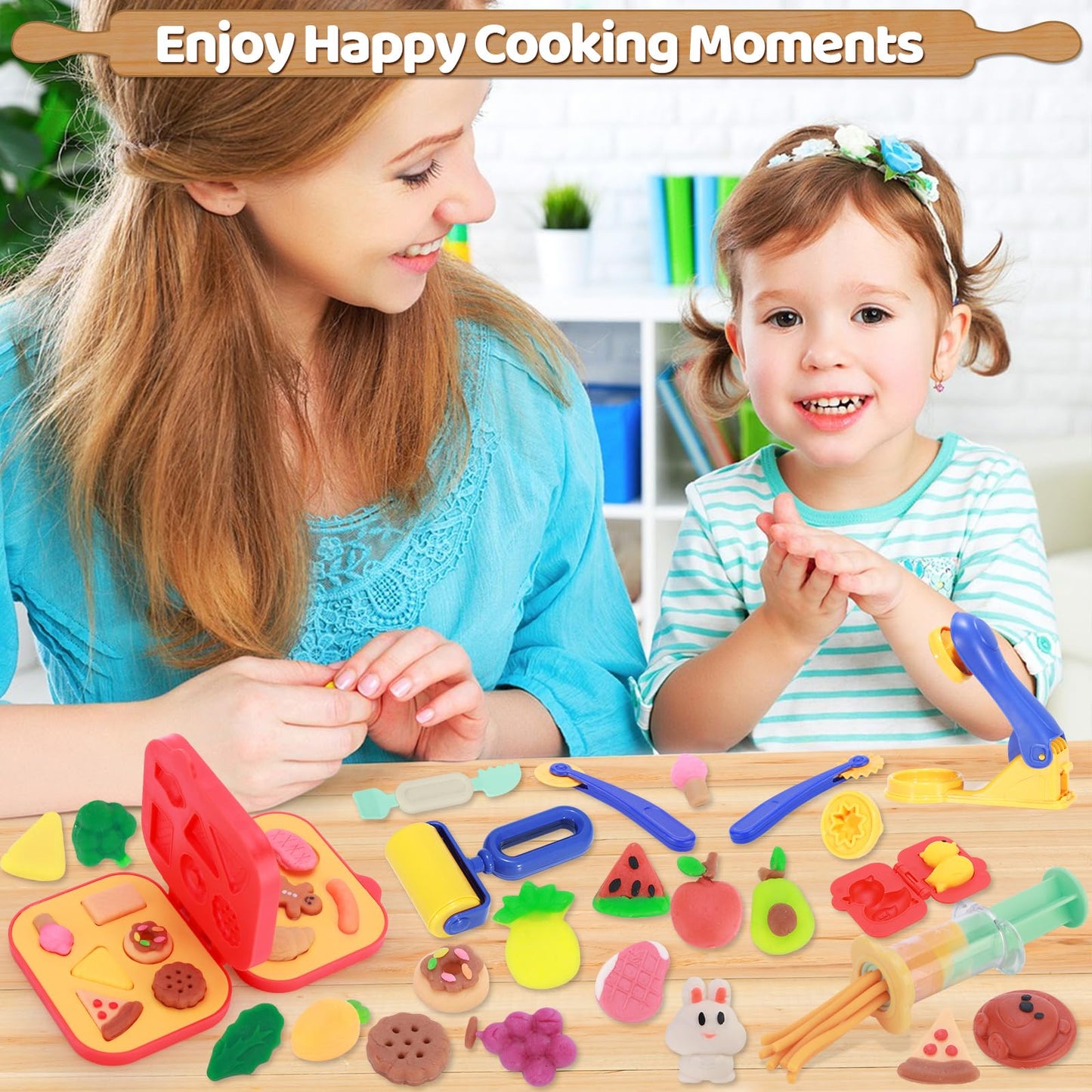 Crelloci Play Color Dough Tools Set, Deluxe 41PCS Kitchen Creations Accessories Kit, with 12 Cans Dough, Stamper Cookbook Food Mold Roller Cutter Extruder, Gift for Kids Boys Girls Ages 3+