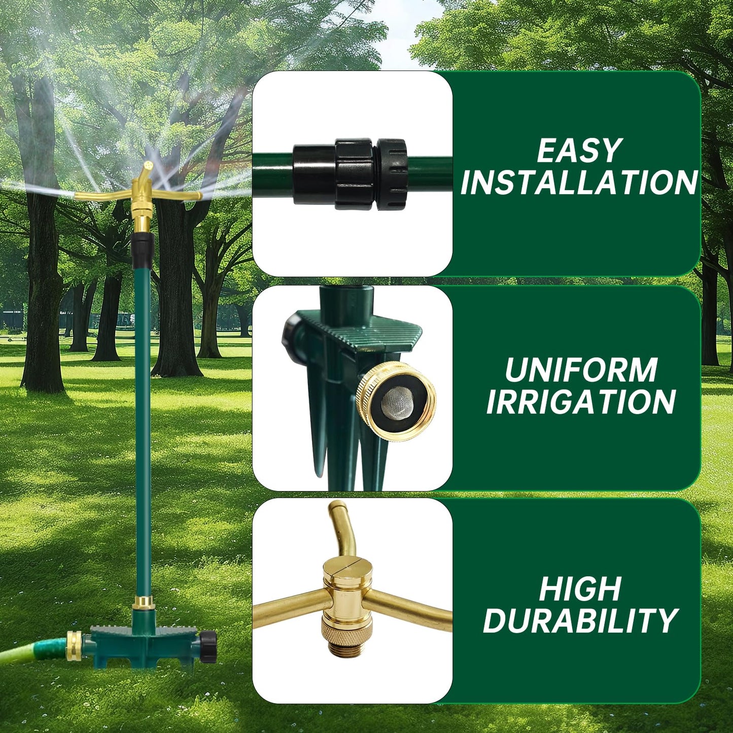 2 Pack Heavy Duty Lawn Sprinkler for Lawn Garden Yard, 360 Degree Rotating Telescoping Sprinkler with Spike, 3-Arm Adjustable Yard Sprinkler for Large Area Irrigation