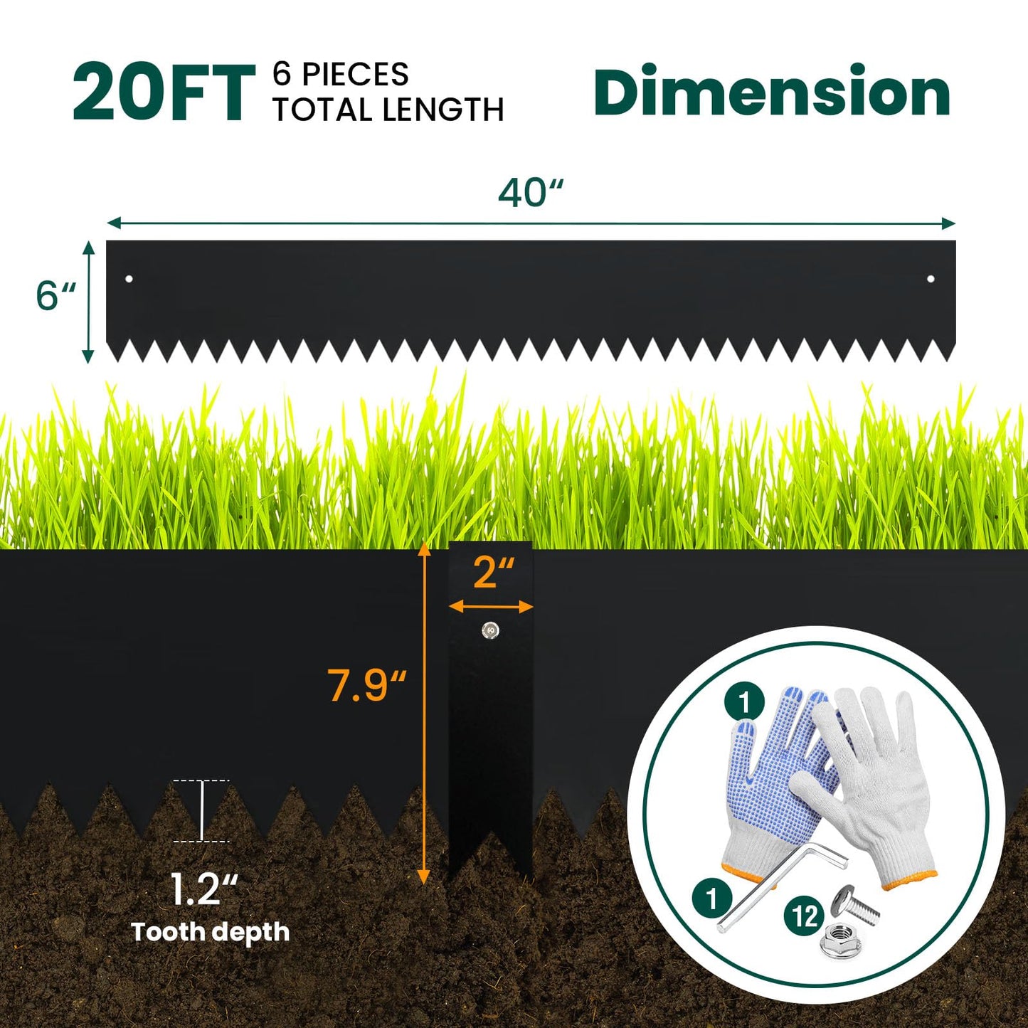Galvanized Steel Landscape Edging Metal Landscape Edging Black Steel Landscaping Metal Garden Edging Border 6 Inch Depth 40 Inch Strips 6pcs for Lawn Yard 20 Feet Total (with 6 Clips)