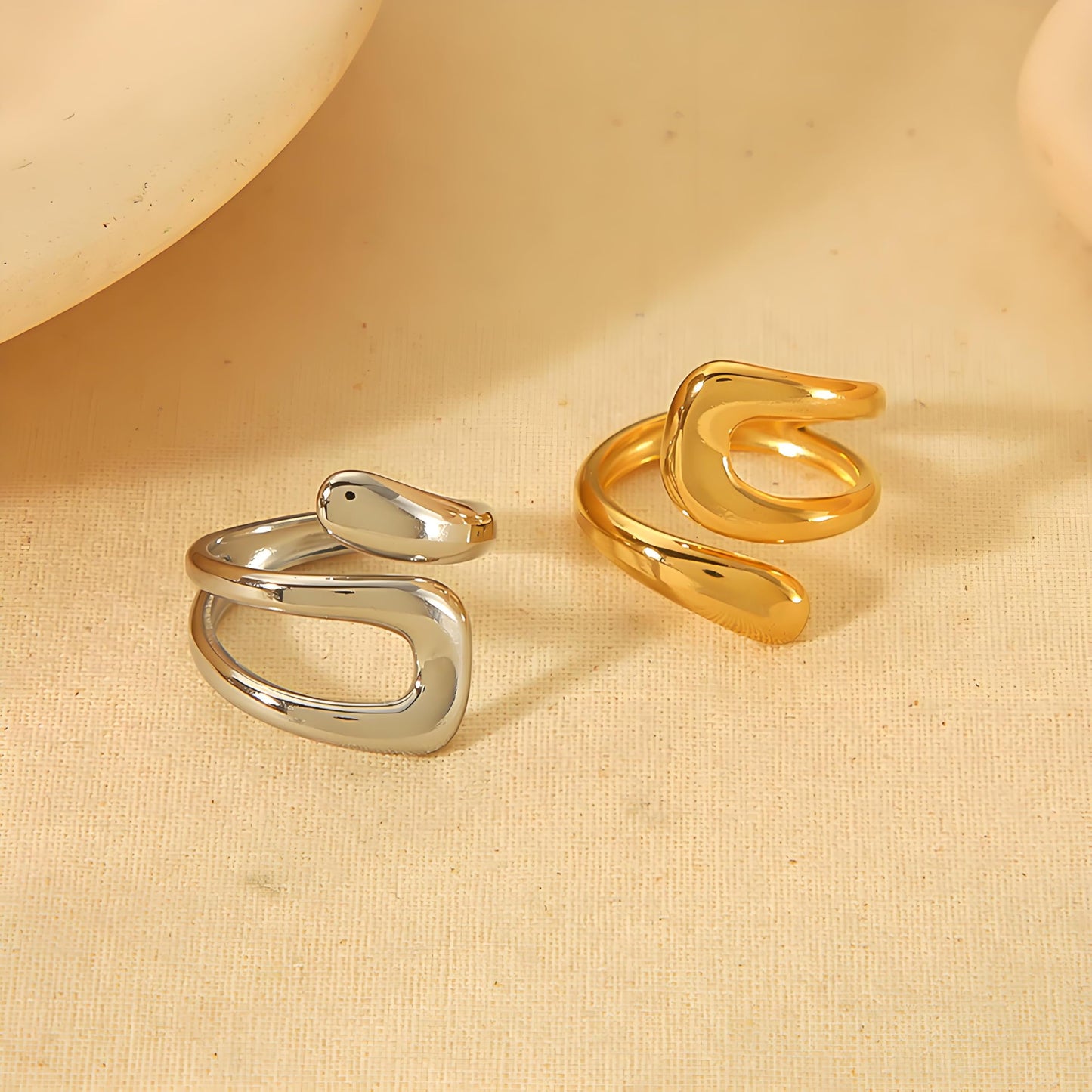 AIETUE Chunky Rings For Women, Gold Silver Thumb Ring Asymmetrical Wavy Curve Ring Adjustable Non Tarnish Dainty Stainless Steel New Year Anniversary Birthday Jewelry Gift (Zesty-Gold)