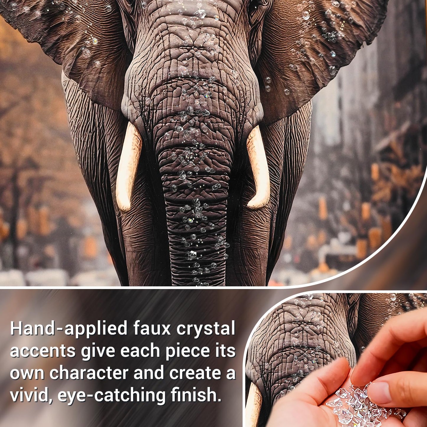 DRLWGTY Abstract Elephant Wall Art,Large Wildlife Paintings Decor with Handmade Crystal Details,Unique Animal Artwork for Living Room Bedroom Office,Ready to hang