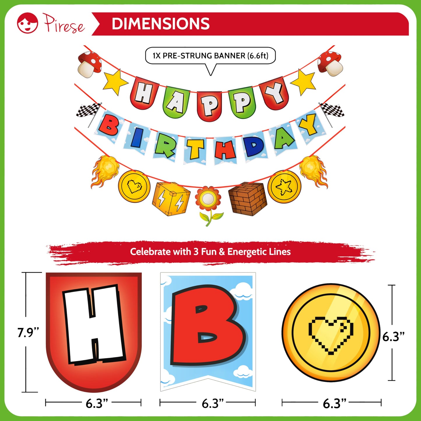 Pirese Retro Game Birthday Decorations, Video Game Birthday Banner Party Kit with Balloons, Pre-Strung Gamer Birthday Party Supplies for Kids, Fun Land Arcade Theme Decor