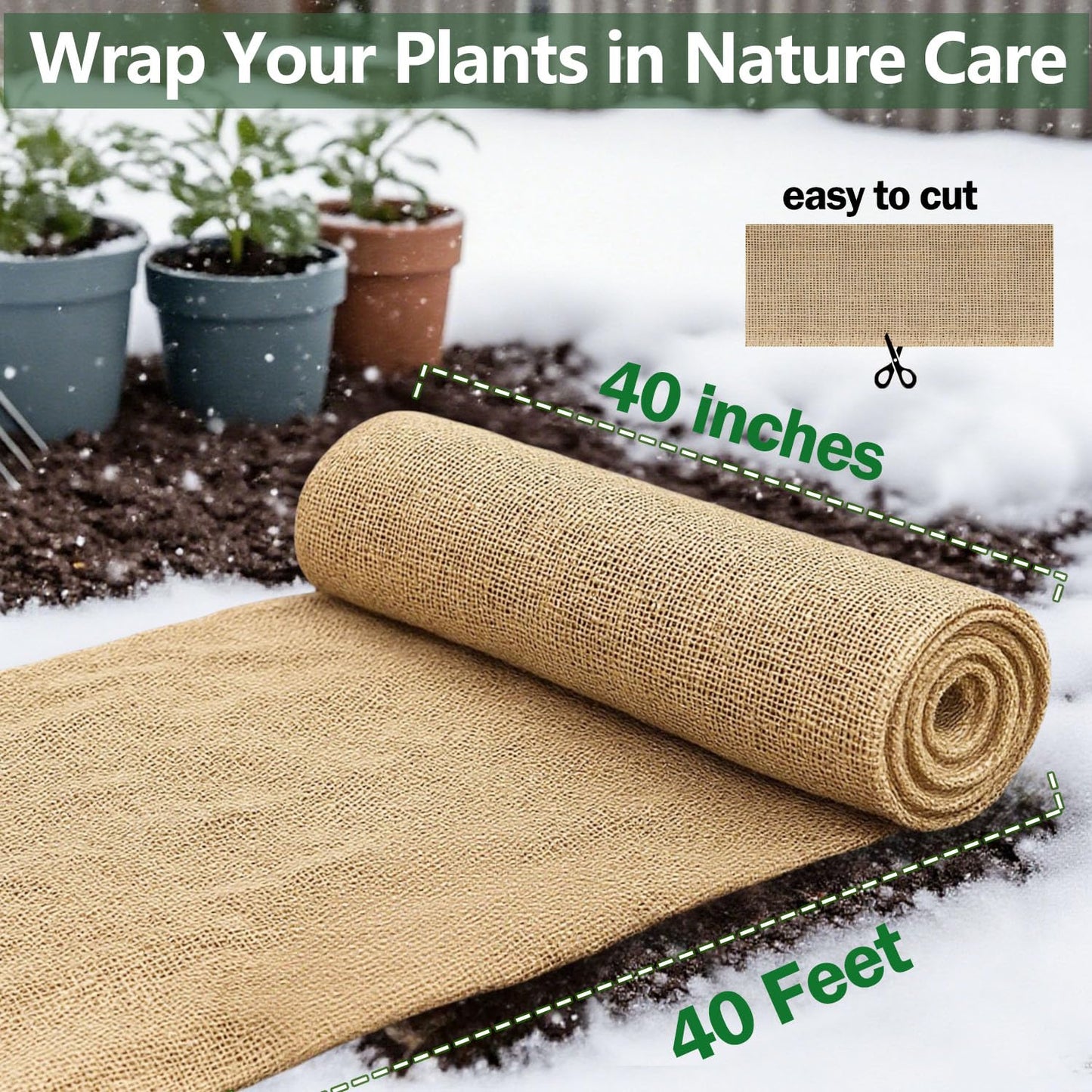 Liaycco 40" x 40 Feet Burlap Fabric Roll 13 Yards – Burlap Fabric by the Yard for Tree Wrap, Garden Plant Cover, Weed Barrier, Landscaping & DIY Crafts, Ideal for Outdoor Winter Protection