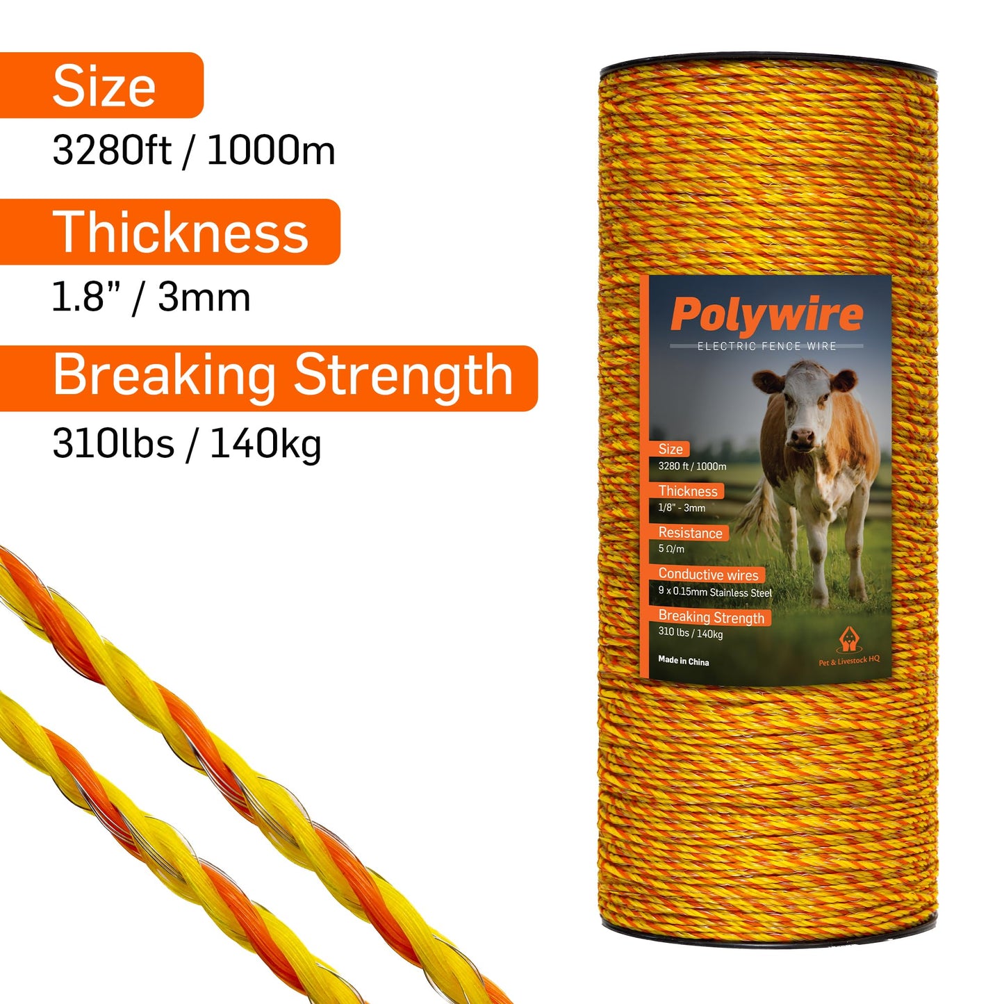 Pet & Livestock HQ - 3280ft Electric Polywire Fence with 100 Insulators - 2 Product Bundle