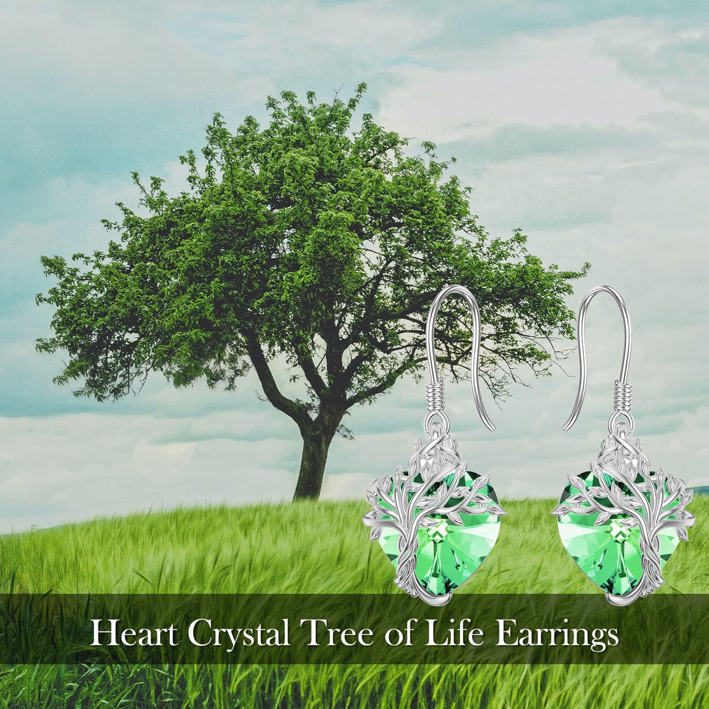 TOUPOP Heart Peridot Earrings Sterling Silver Tree of Life Earrings August Birthstone Jewelry Birthday Mothers Day Gifts for Women Mom Her