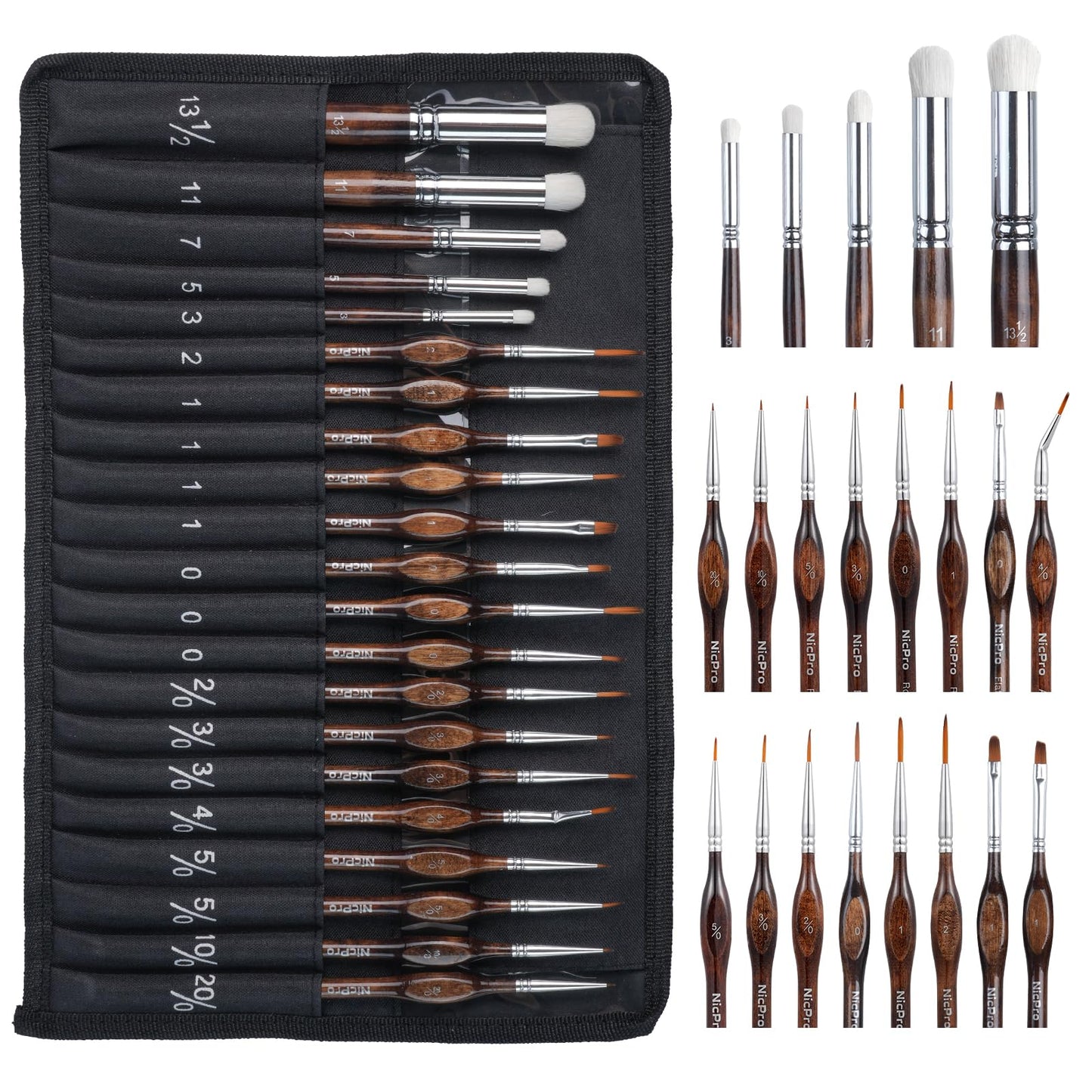 Nicpro Miniature Paint Brushes Dry Brush - 21PCS Model Paint Brush Set with Cloth Roll for Acrylic Oil Watercolor, Detail Paint Brush Drybrush for Model, Miniature Painting, Paint by Numbers, Craft