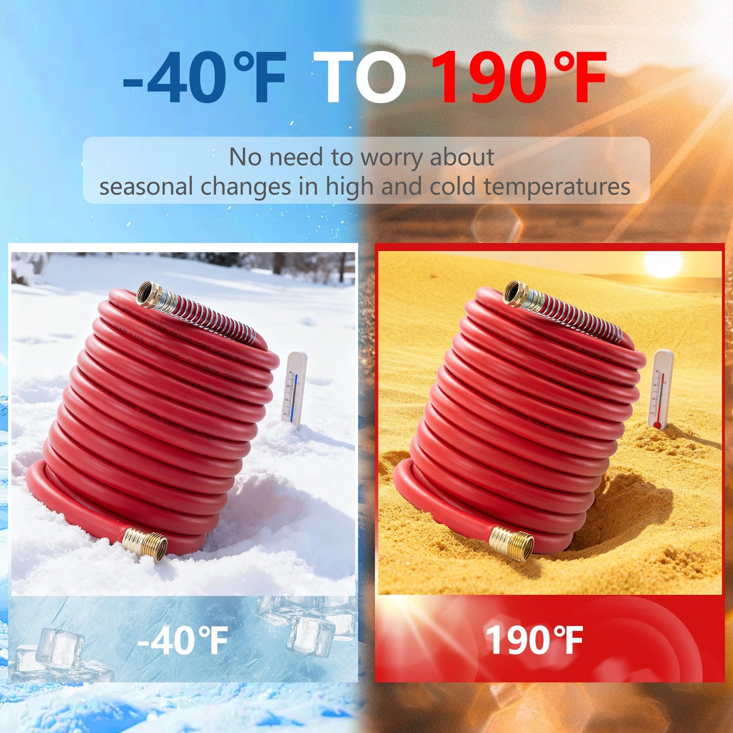 BLENDLITE 5/8" Garden Hose 50ft, -40℉ To 190℉ Hot/Cold, Heavy Duty,Flexible, 300psi Working, 1000psi Burst, 3/4" Brass Fittings with Hose Protector Coil Spring for Outdoor,Yard, Farm