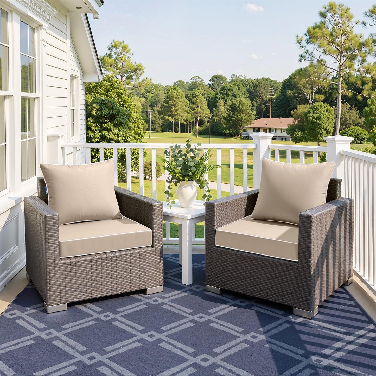 MIULEE Beige Outdoor Seat Cushion 24x24 Inch Waterproof & 3 Year Fade Resistant Deep Seat and Back Cushion for Patio Furniture Chair Sofa Couch with Handle and Adjustable Straps
