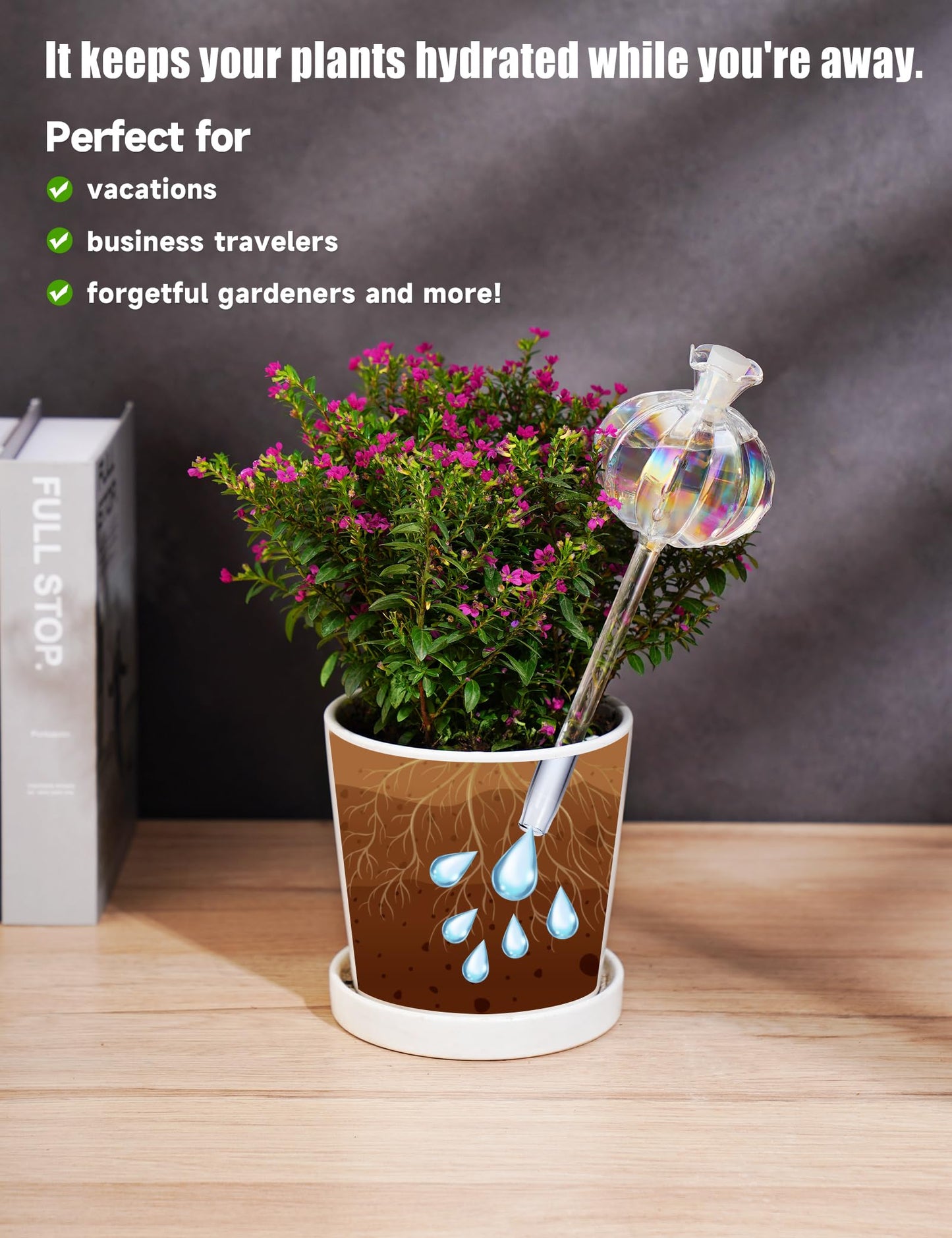 NiHome Cactus-Shaped Glass Plant Self-Watering Globes 6-Pack, Glass Waterer Stakes for Potted Plants, Automatic Mini Irrigation System, Adorable Gardening Tool (Iridescent, 3 Large + 3 Medium)