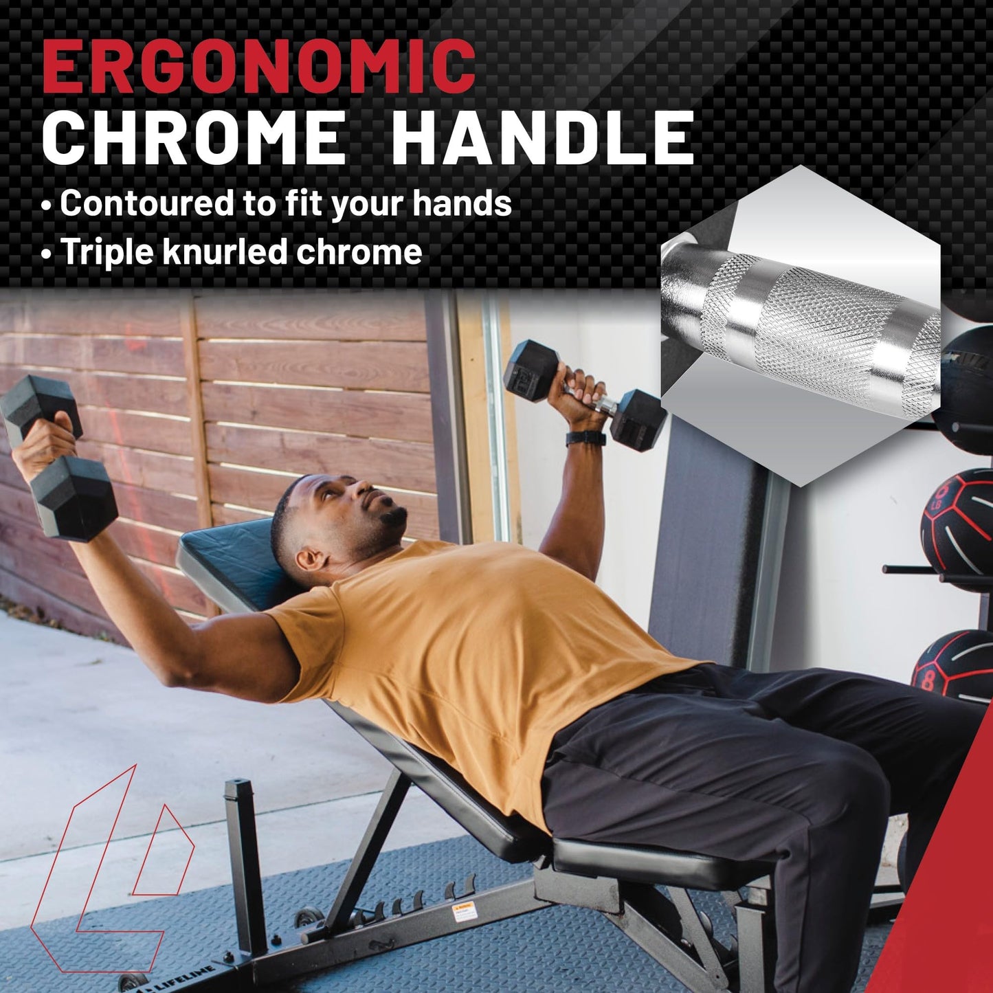 Lifeline Hex Dumbbells – Premium Quality, Low Odor, and Ergonomic Knurled Handle, 80 lb