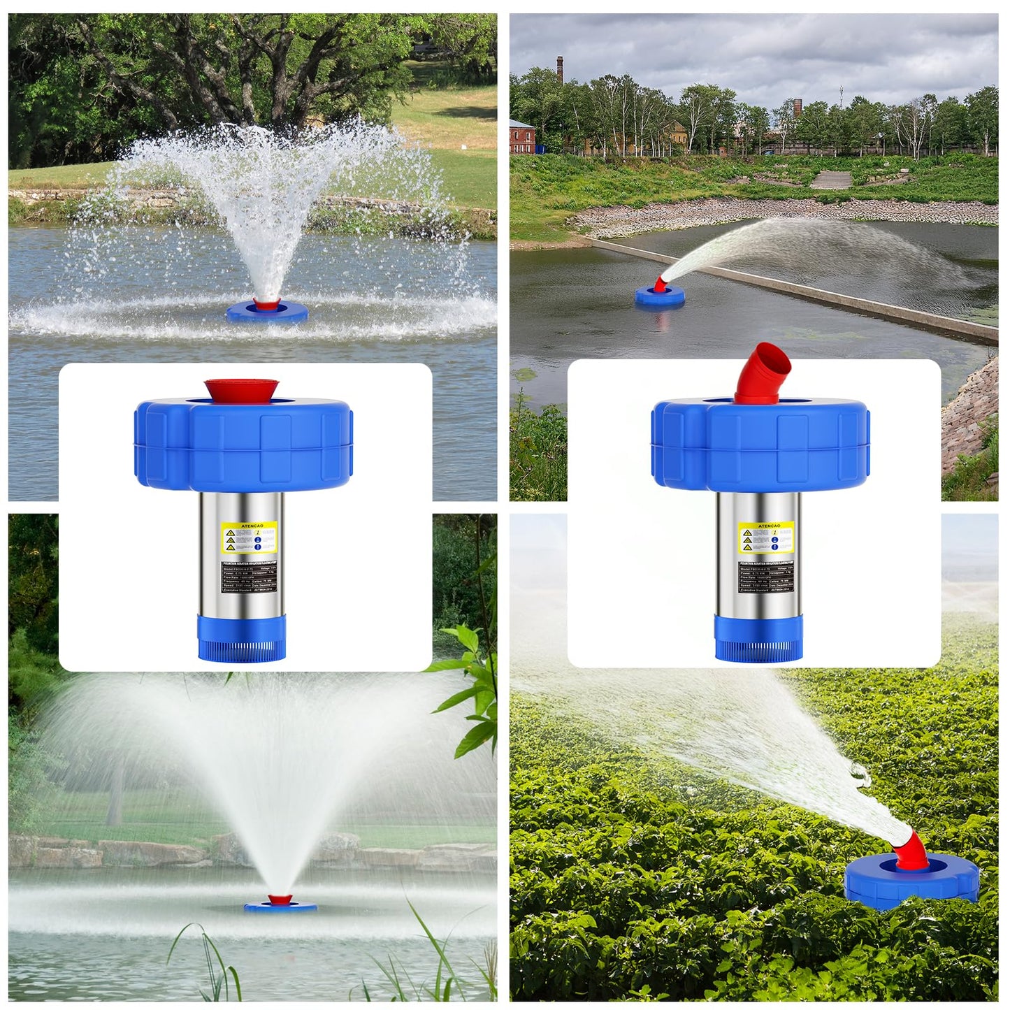 15000 GPH Pond Fountain Aerator - Fully Automatic 110V, 750W (1HP) Floating Fountain and Pond Aerator for Large and Small Outdoor Ponds and Lakes - Pond Fountain with 100 Feet Power Cord.