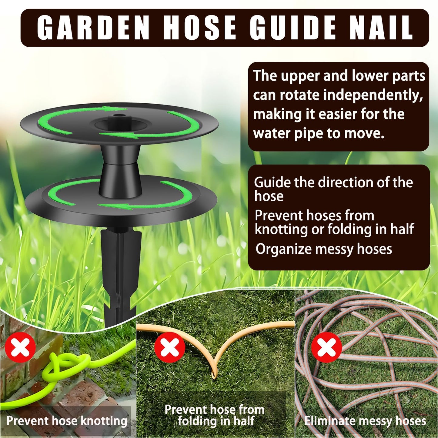 12PCS Metal Garden Hose Guide Spike, Hose Guides for Garden Heavy Duty, Cast Iron Garden Hose Guides for Outside, Rustproof Coated Hose Guide Stakes for Lawn & Yard, Plant & Flower Bed Protection