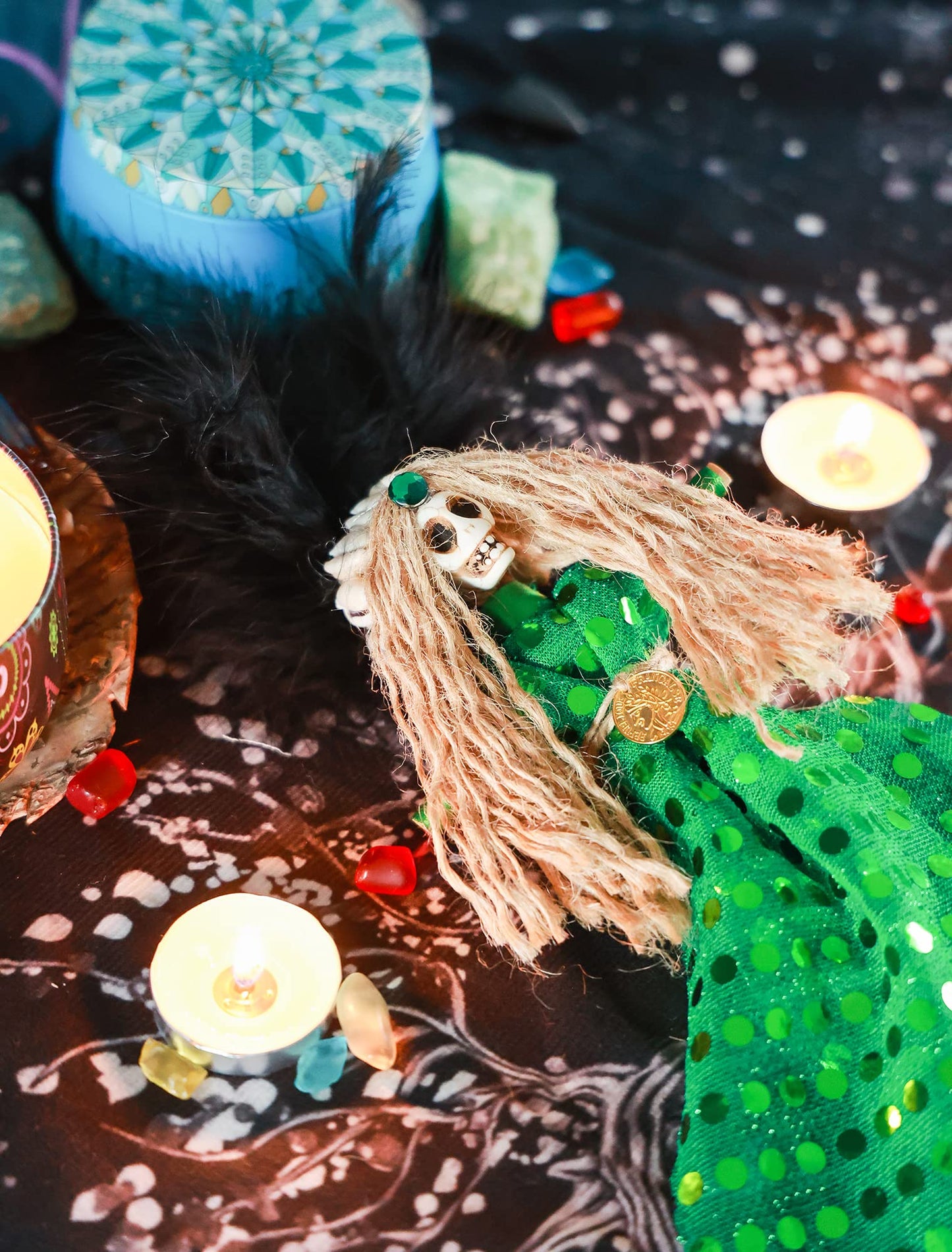Nosadi Voodoo Doll Handmade Set Real Hemp Rope Wrapped Skull Horror Witches Poppet Gifts Doll for Halloween Birthday Christmas Party Gift Supplies Decoration