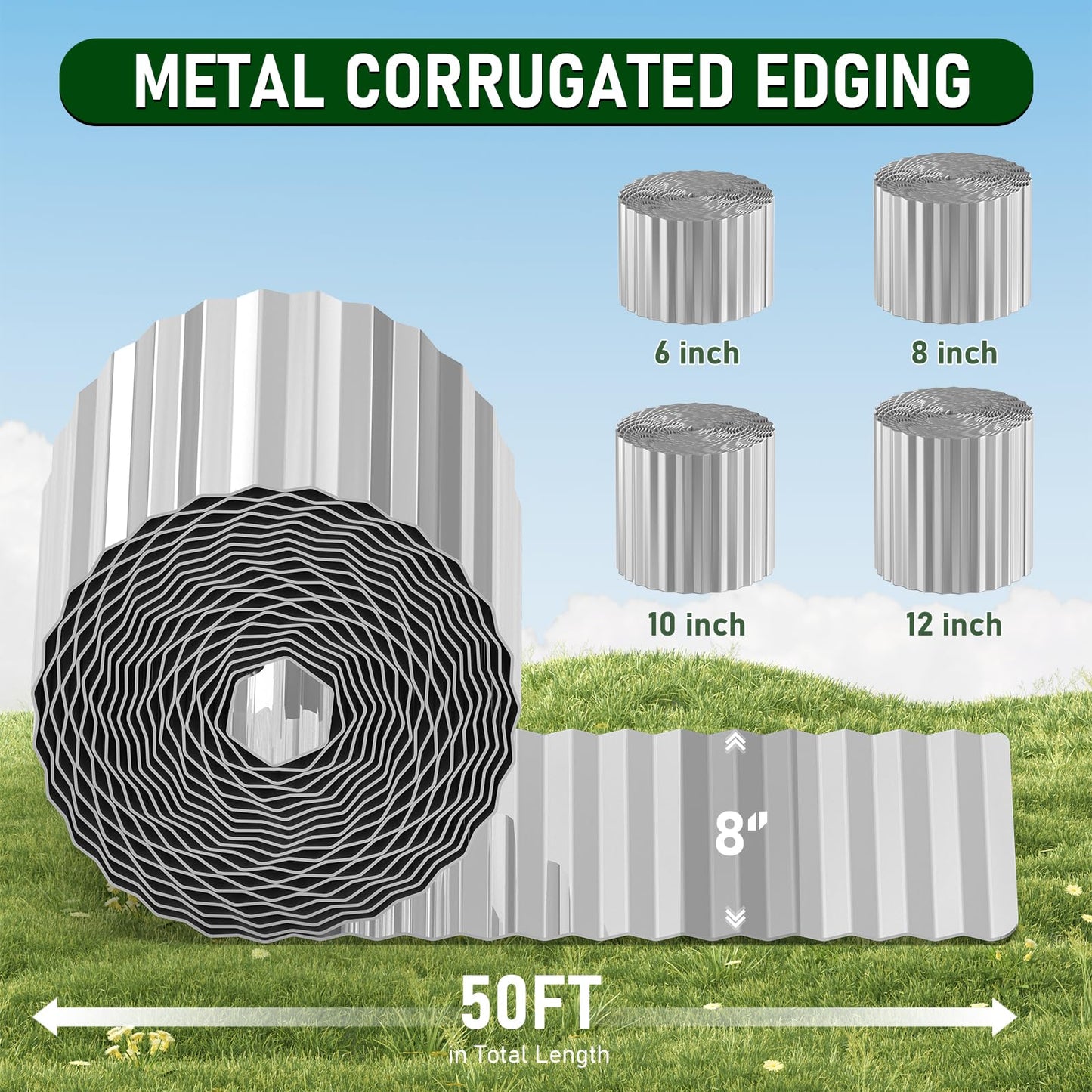 Gardenaire Corten Steel Corrugated Metal Garden Edging, 8"×50Ft Landscape Edging Border,Flexible Garden Edging Border for Perfect DIY Flower Beds,Lawn and Landscaping Borders