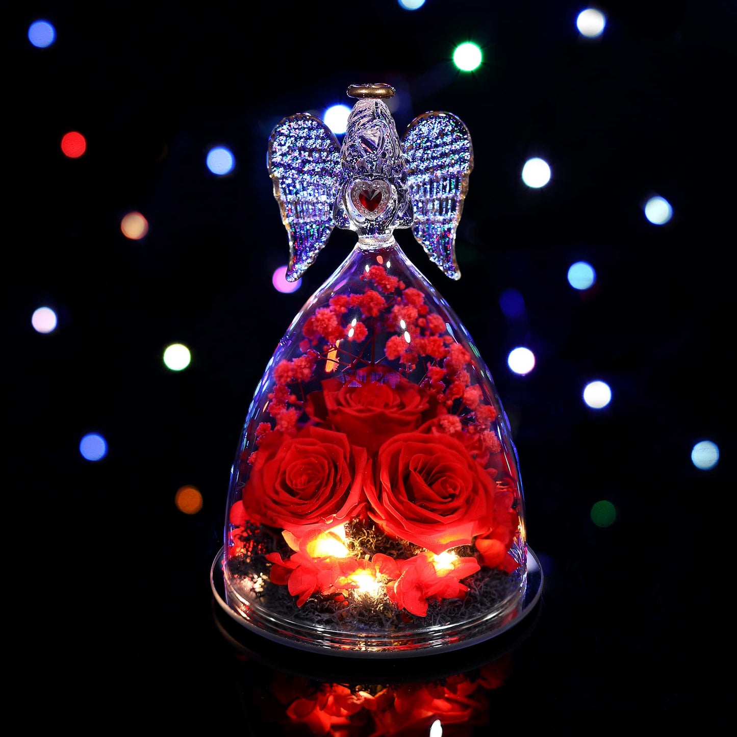 Tiaronics Mothers Day Rose Gifts for Women, Large Angel Figurines with Real Roses, Preserved Real Flower Rose for Her - Red